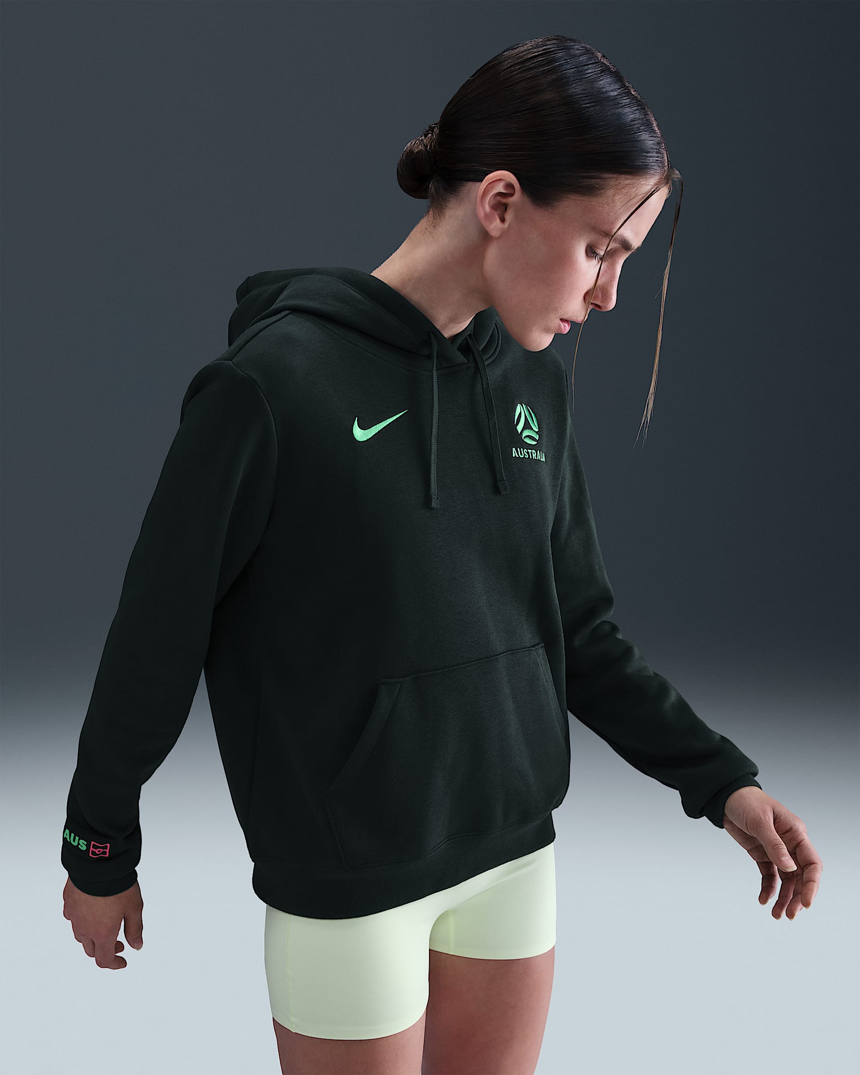 Australia Club Women's Nike Football Fleece Pullover Hoodie - Night Forest/Poison Green