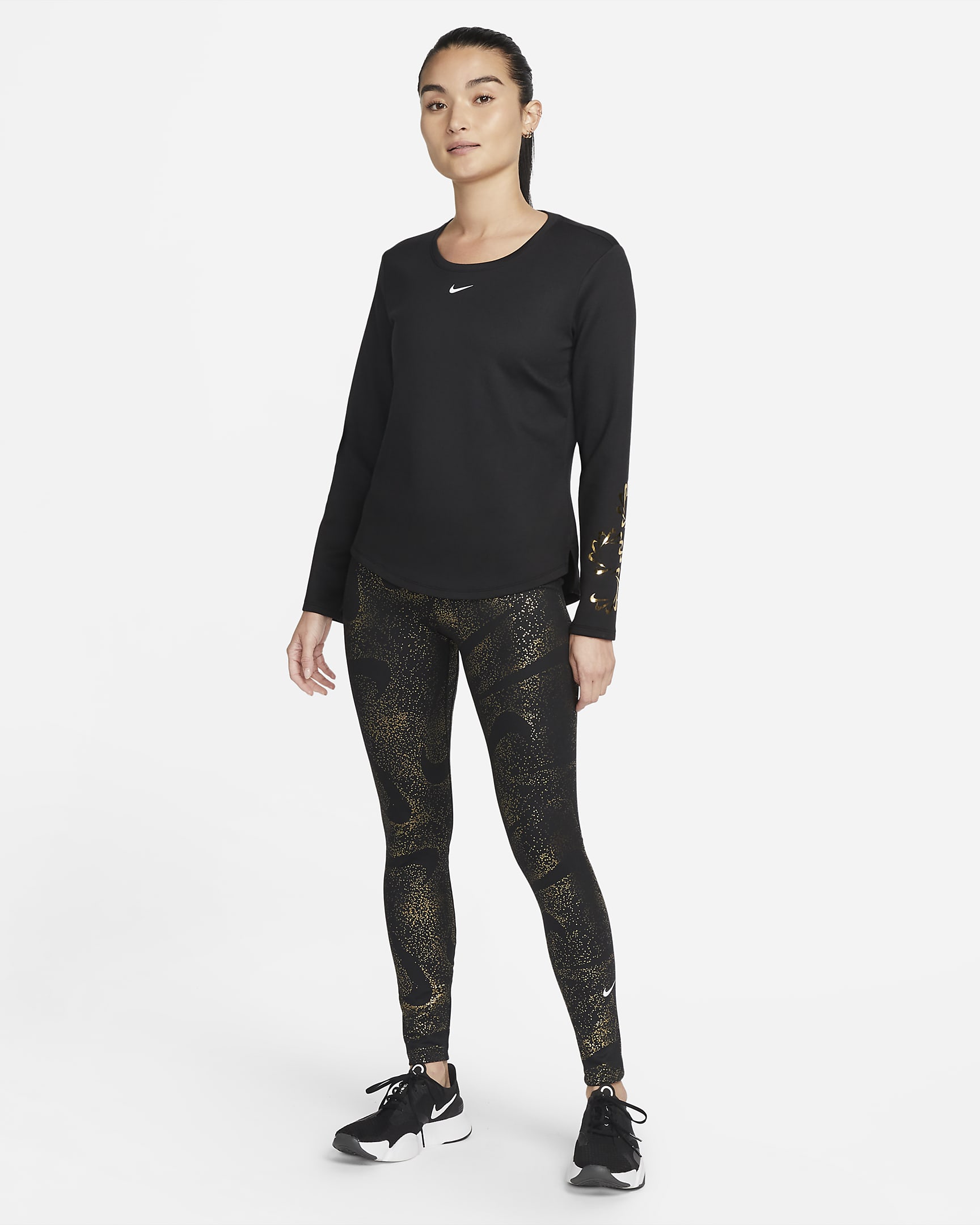 Nike Therma-FIT One Women's Graphic Long-Sleeve Top - Black/Photon Dust/White