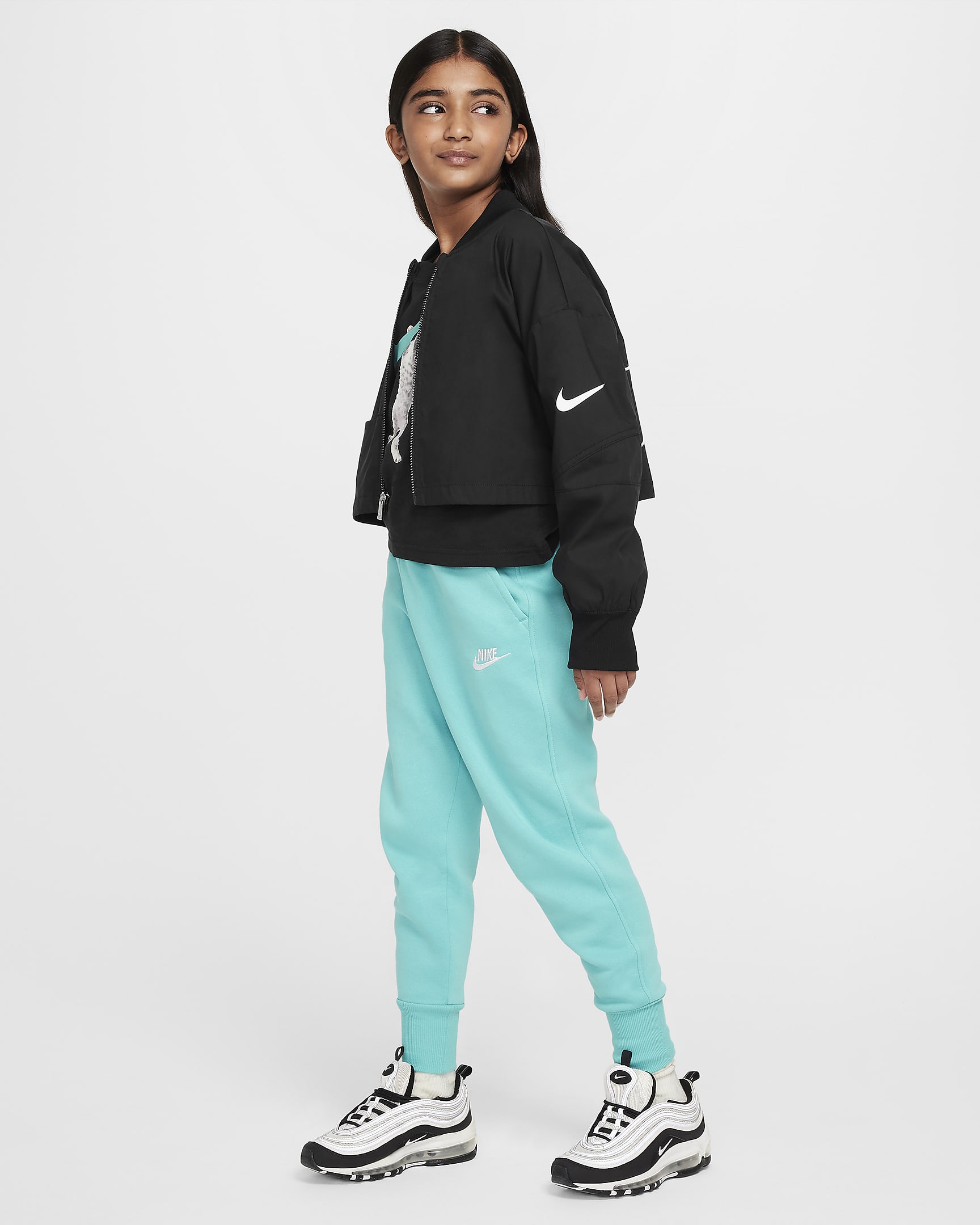 Pants ajustados de cintura alta para niñas talla grande Nike Sportswear Club Fleece - Escarcha verde/Escarcha verde/Blanco