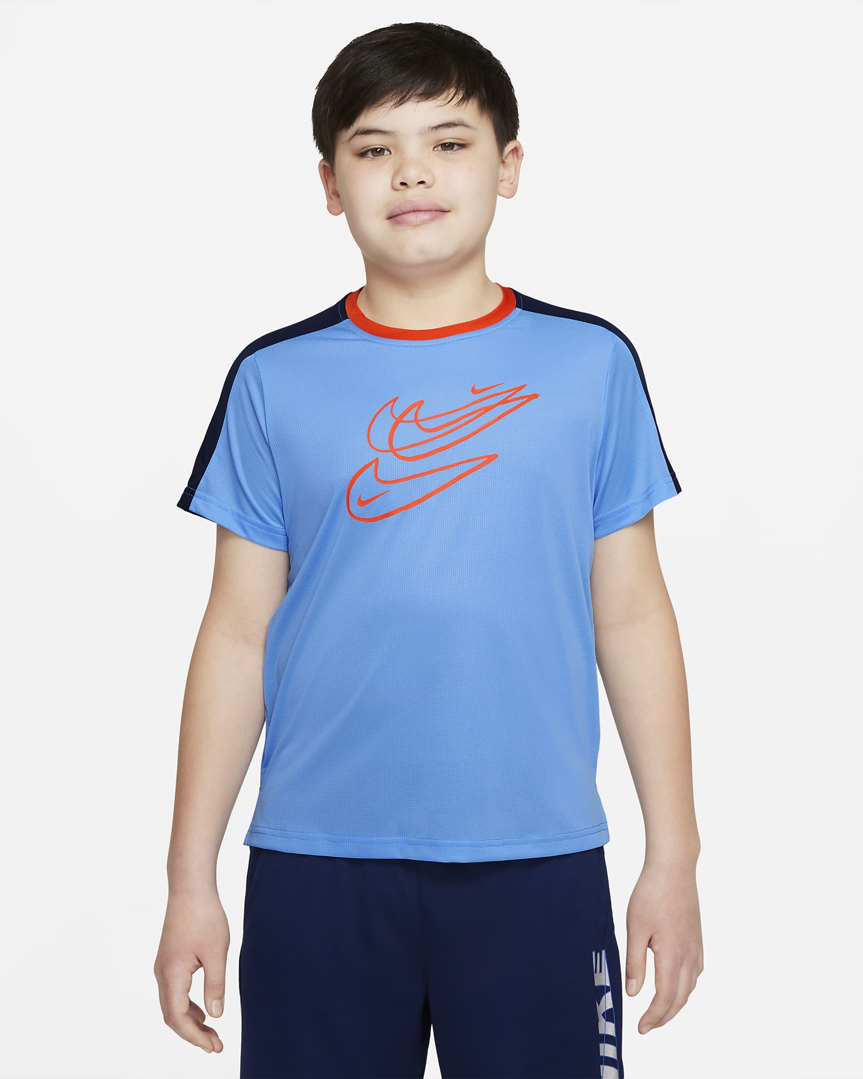 Nike Dri-FIT Big Kids' (Boys') Training Top (Extended Size) - University Blue/Midnight Navy/Rush Orange/Rush Orange