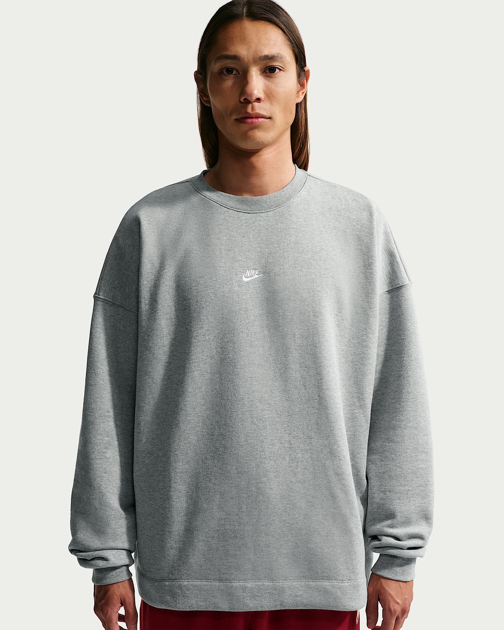 Nike Sportswear Club Men's Oversized French Terry Crew-Neck Sweatshirt - Dark Grey Heather/White