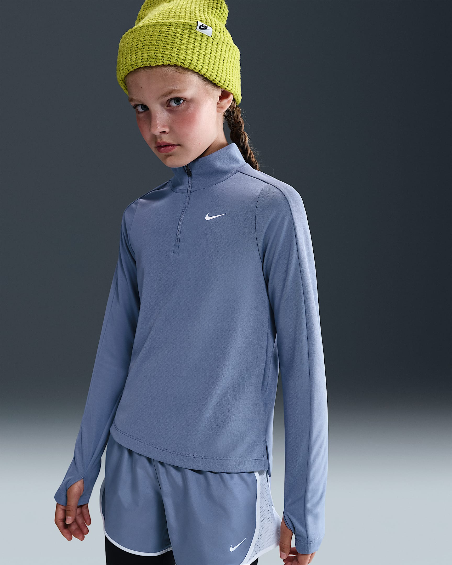 Nike Part superior de màniga llarga amb cremallera d'un quart Dri-FIT - Nena - World Indigo/Blanc