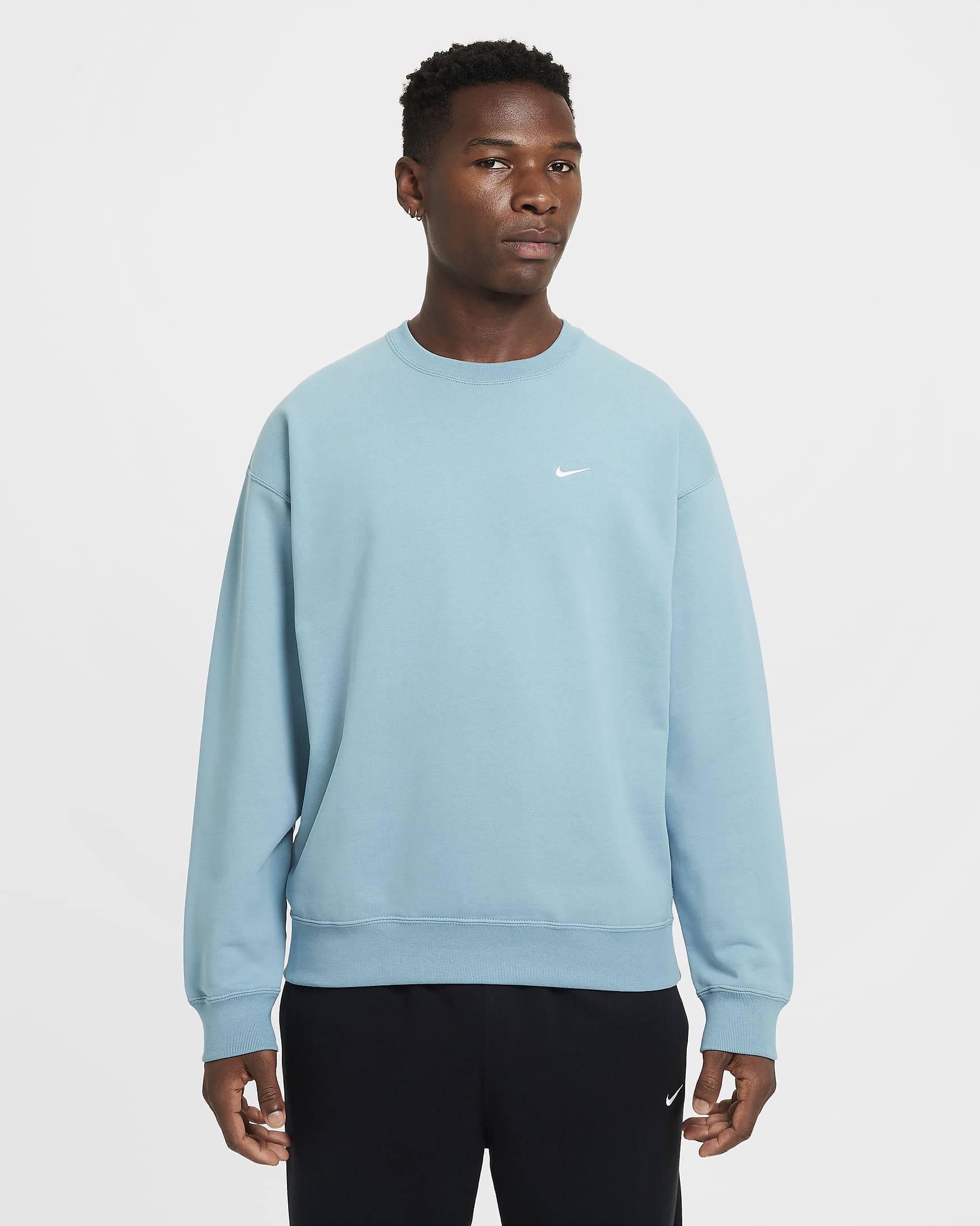 Nike Solo Swoosh Men's Fleece Crew - Denim Turquoise/White