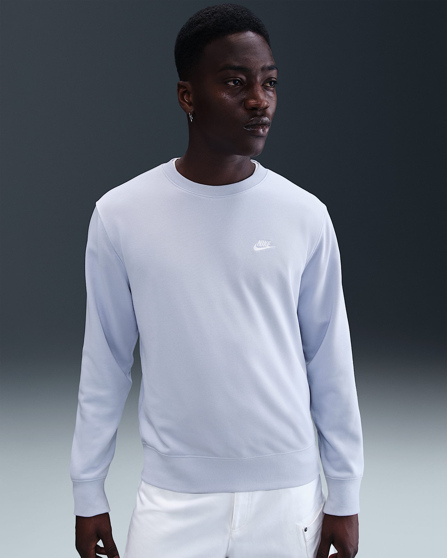 Nike Club Men's French Terry Crew - Ghost/White