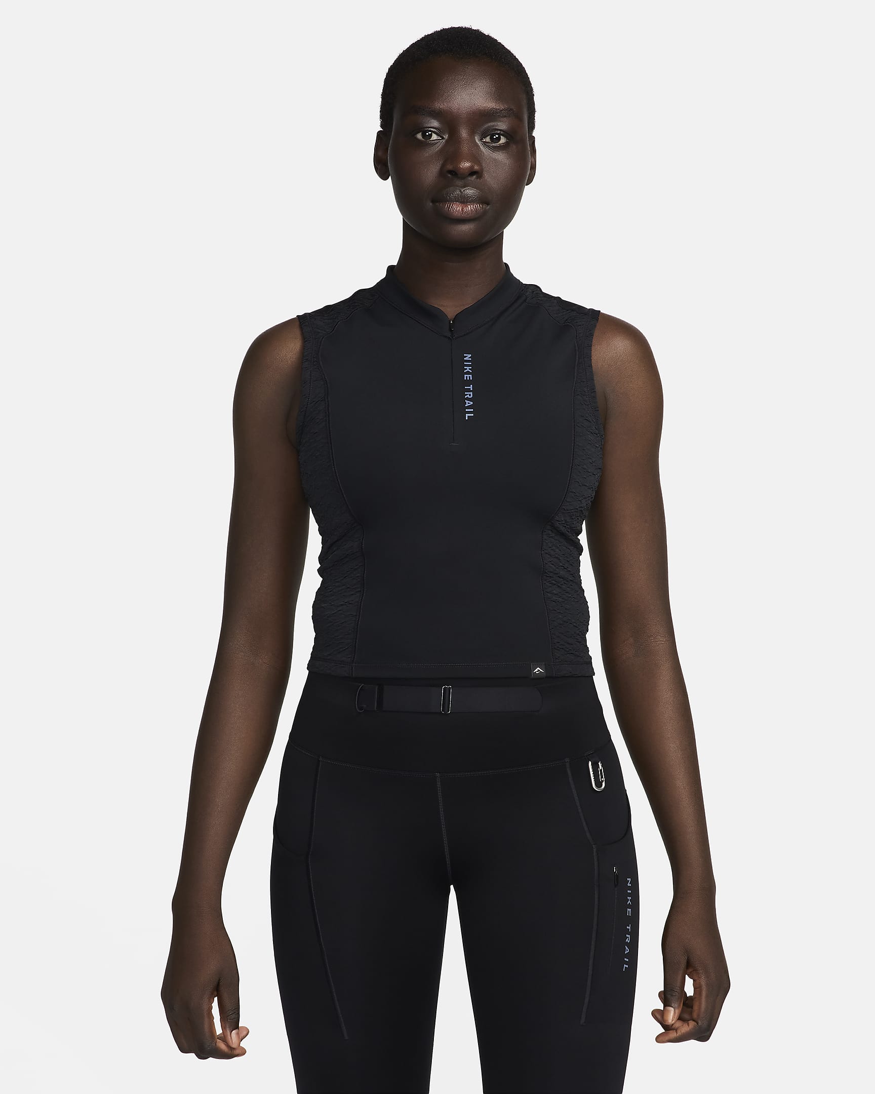 Nike Trail Dri-FIT hardlooptanktop met korte rits voor dames - Zwart/Zwart/Dark Smoke Grey