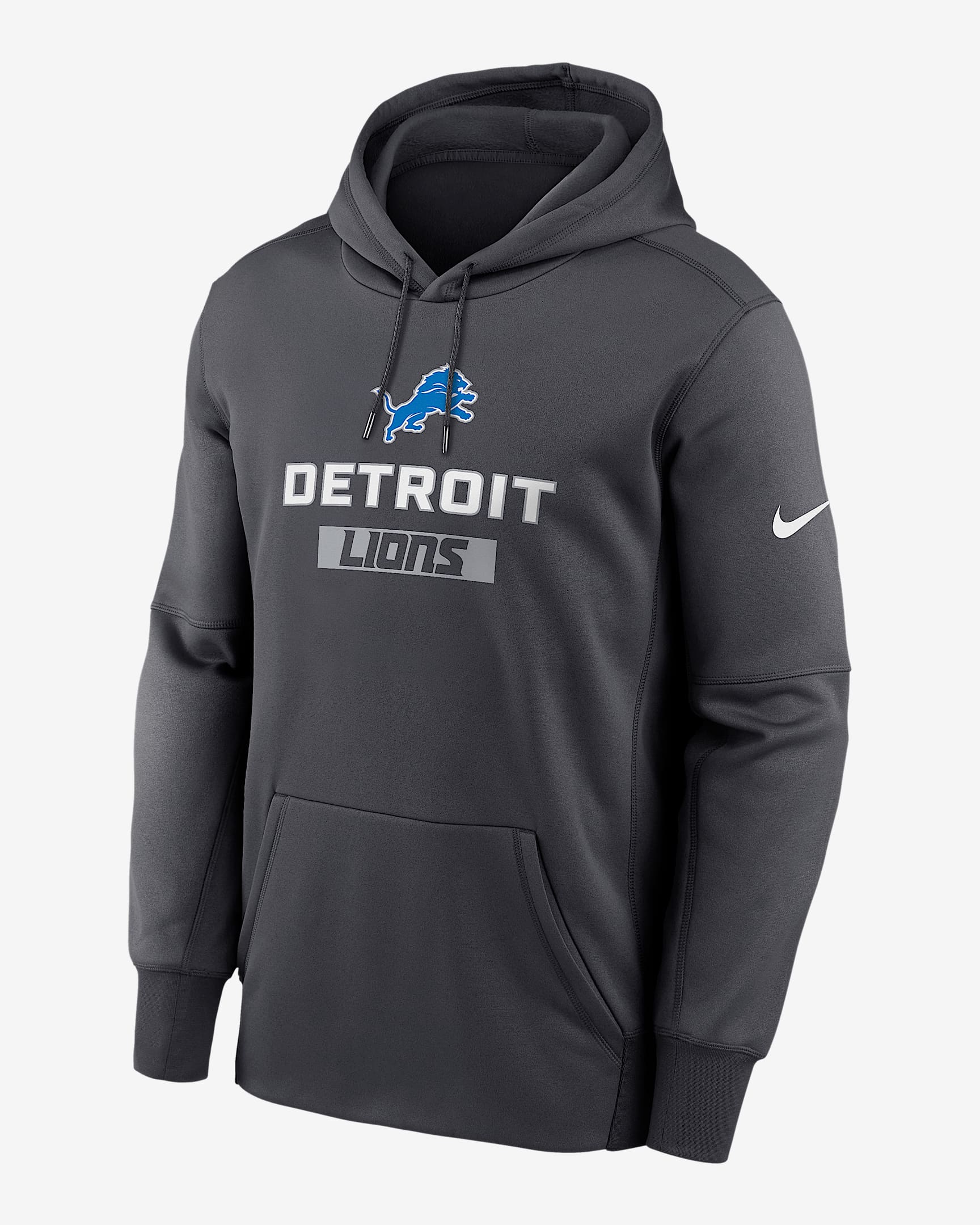 Sudadera con gorro sin cierre Nike Therma de la NFL para hombre Detroit Lions Toss Sweep - Antracita