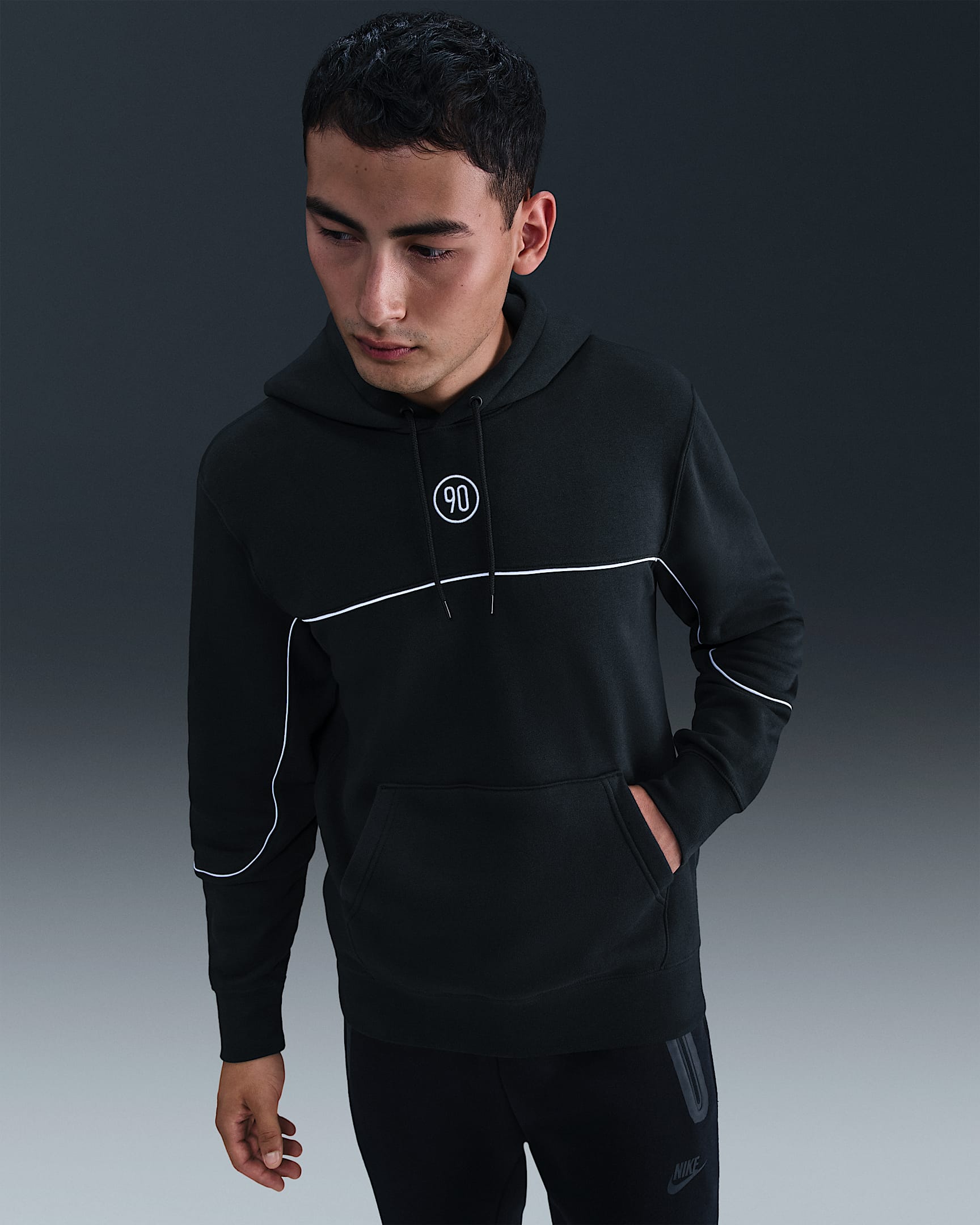 Nike Club Total 90 Men's Soccer Pullover Hoodie - Black/White/White