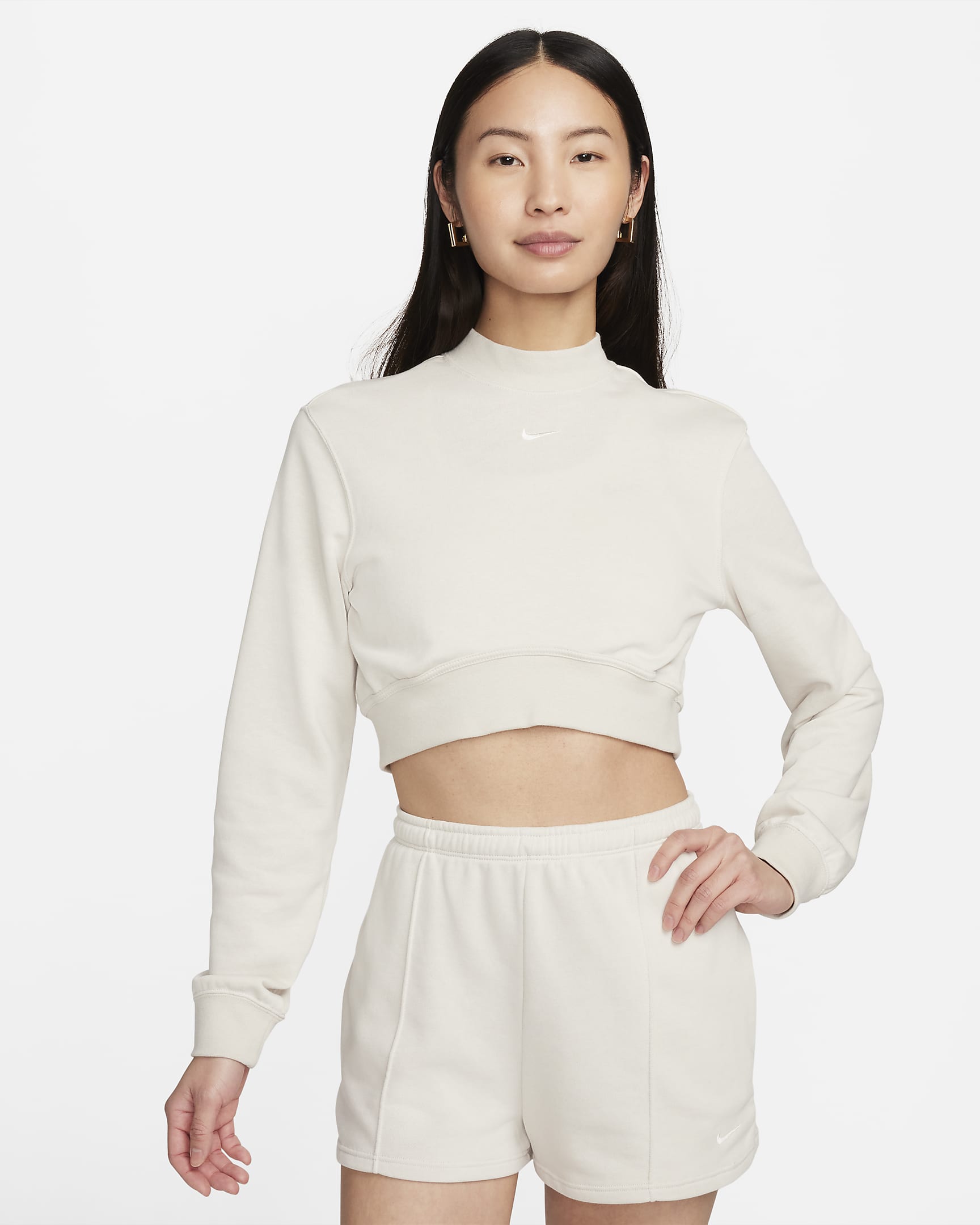 Nike Sportswear Chill Terry Women's Crew-Neck Cropped French Terry Top - Light Orewood Brown/Sail