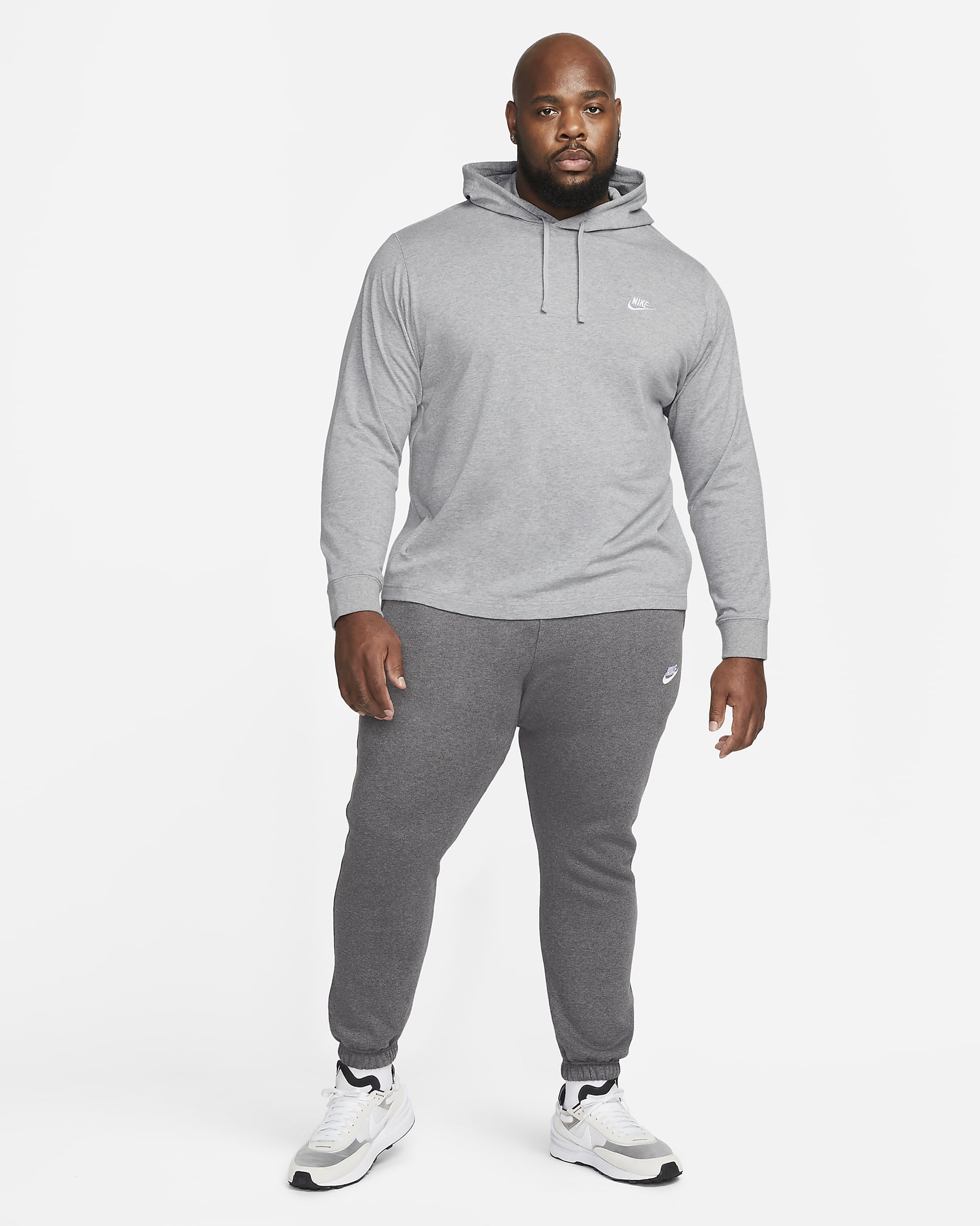 Nike Sportswear Club Men's Jersey Pullover Hoodie - Dark Grey Heather/White