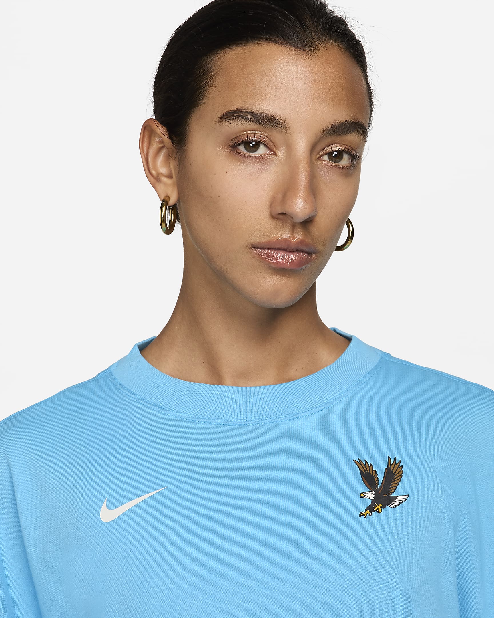 Playera de manga larga Nike para mujer USA Essentials - Azul báltico/Blanco