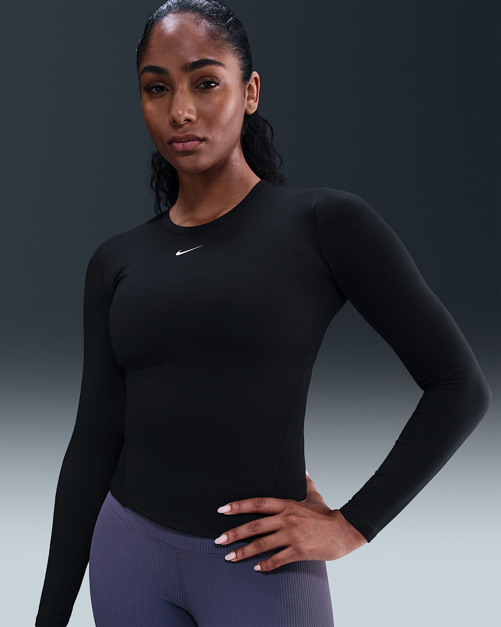 Dámské tričko Nike One Fitted Dri-FIT s dlouhým rukávem - Černá/Bílá