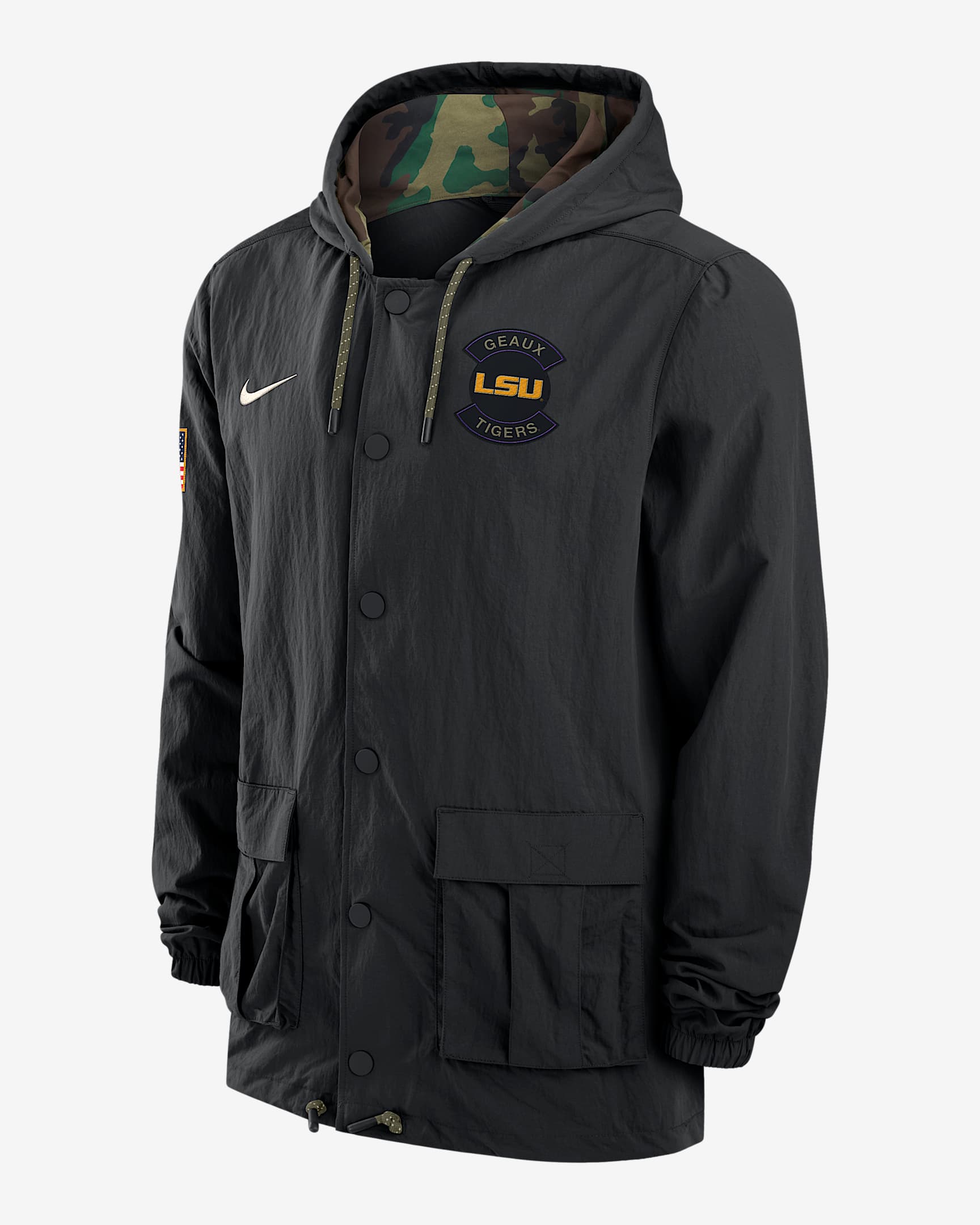 LSU Men's Nike Full-Snap Hooded Military Jacket - Black