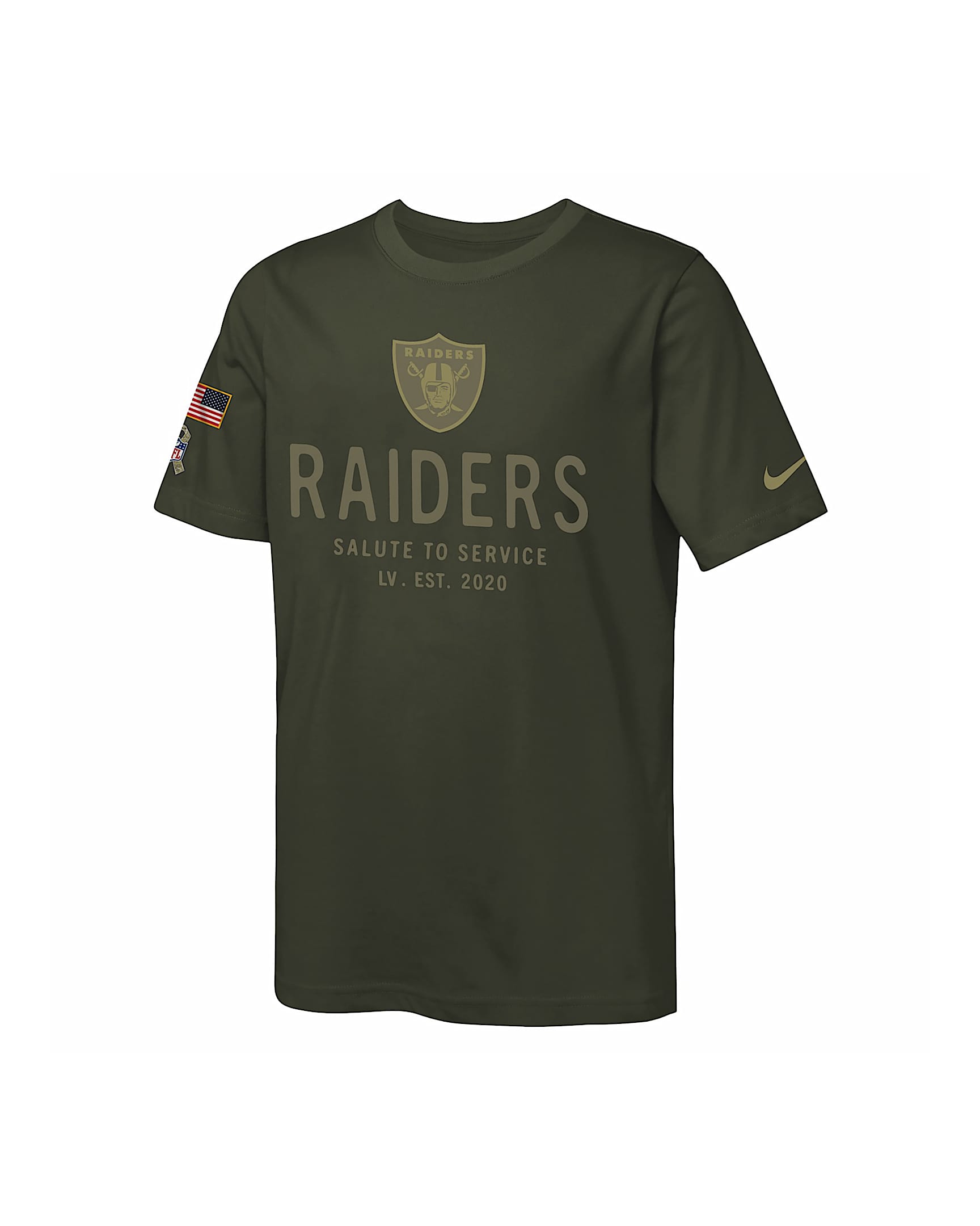 Las Vegas Raiders Salute to Service Sideline Big Kids’ Nike Dri-FIT NFL T-Shirt - Olive