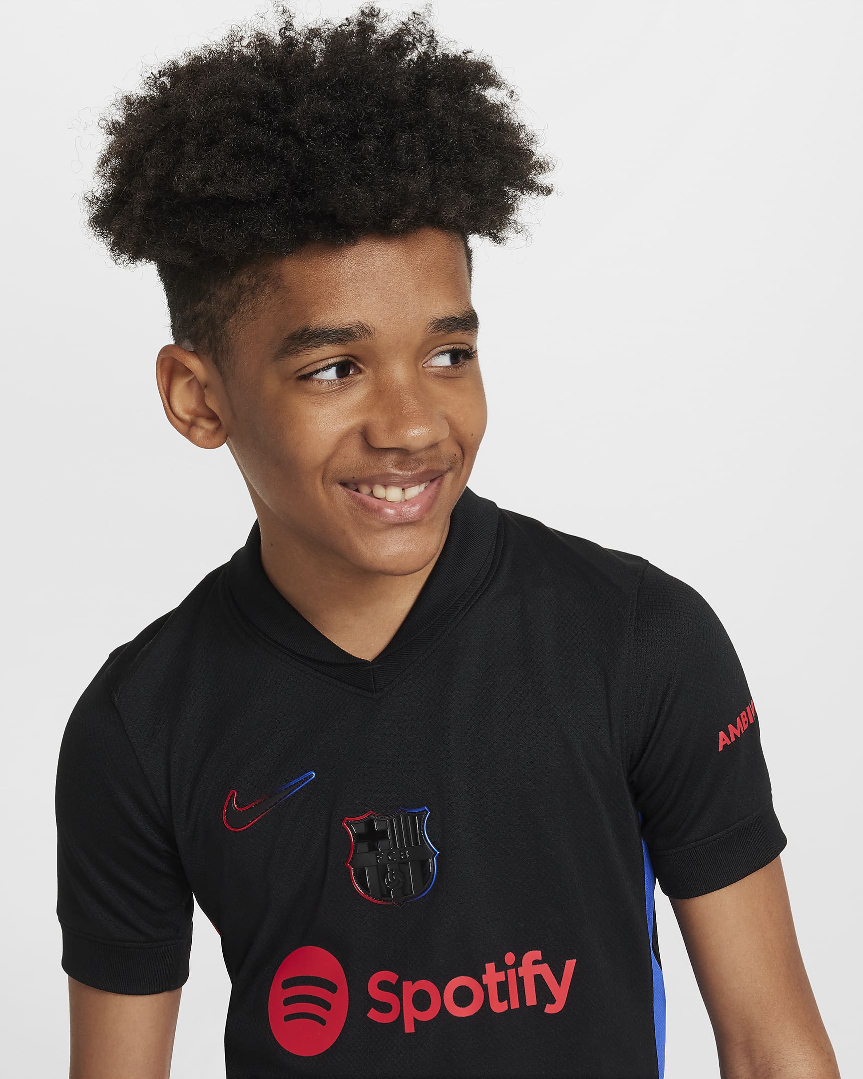 F.C. Barcelona 2024/25 Stadium Away Older Kids' Nike Dri-FIT Football Replica Shirt - Black/University Red/Hyper Royal/Black