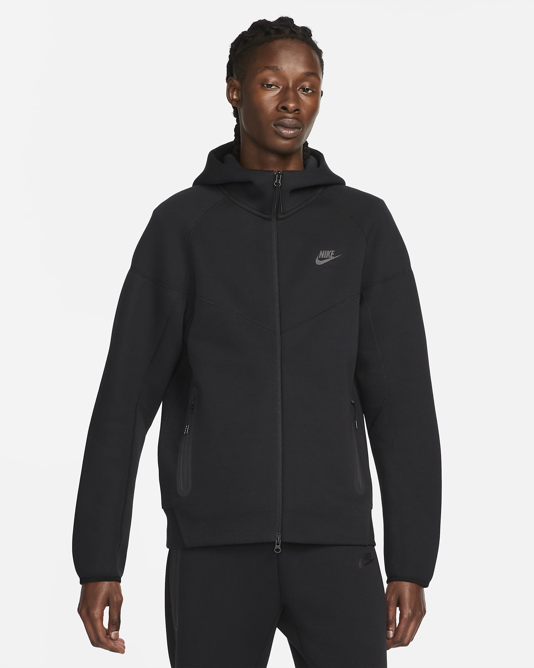 Huvtröja med hel dragkedja Nike Sportswear Tech Fleece Windrunner för män - Svart/Svart