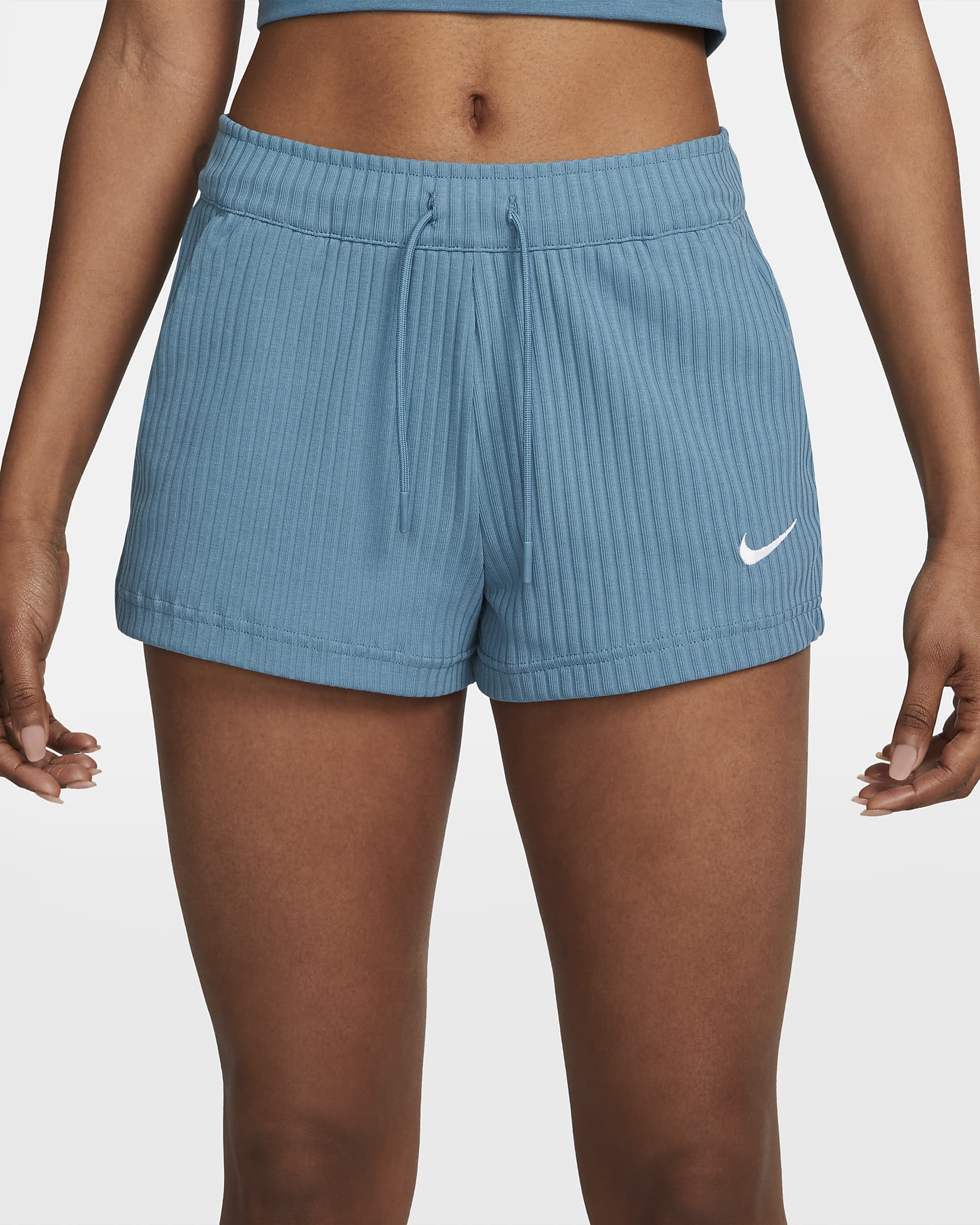 Nike Sportswear Women's High-Waisted Ribbed Jersey Shorts - Noise Aqua/White