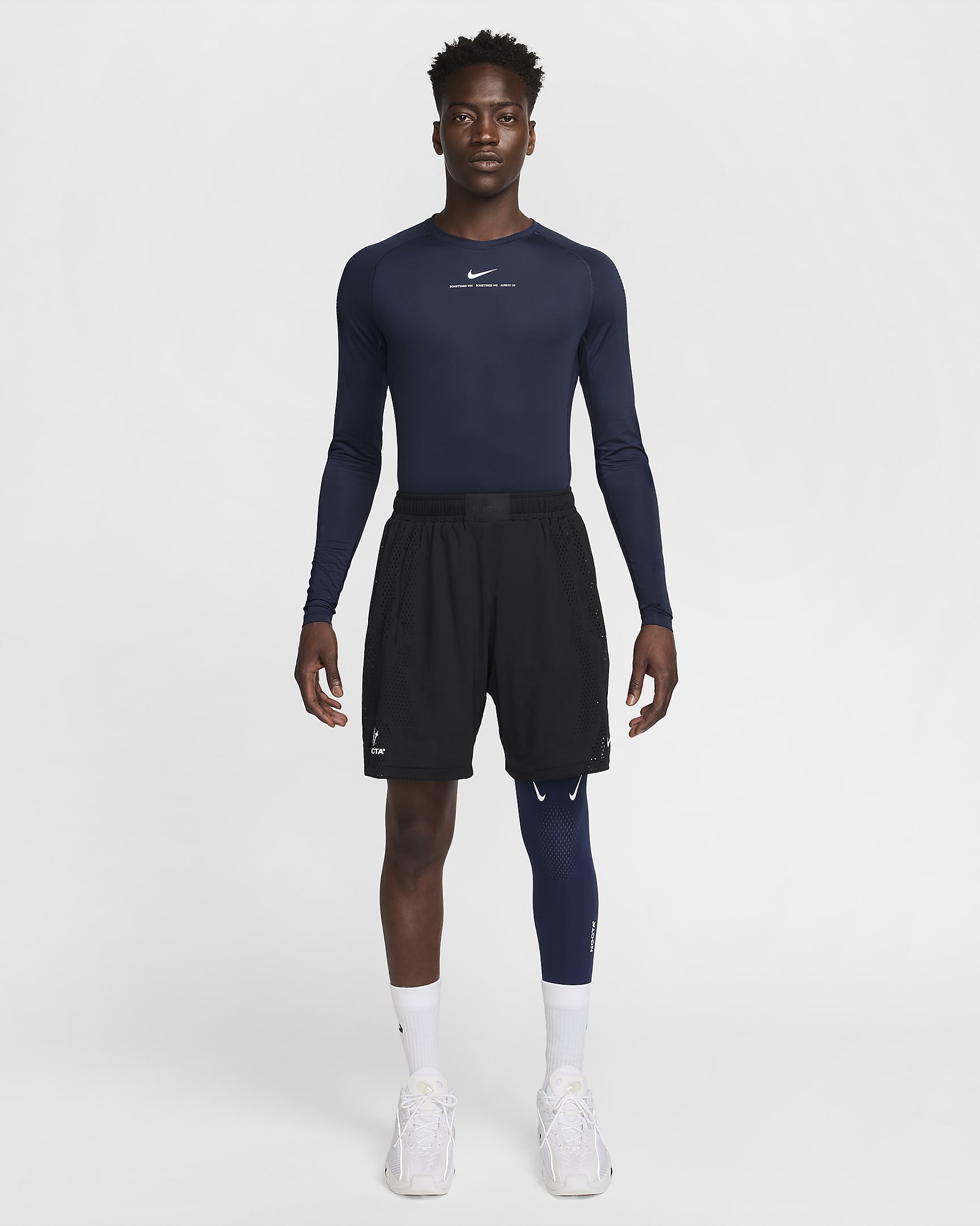 Haut de basketball première couche à manches longues NOCTA pour homme - College Navy/Blanc