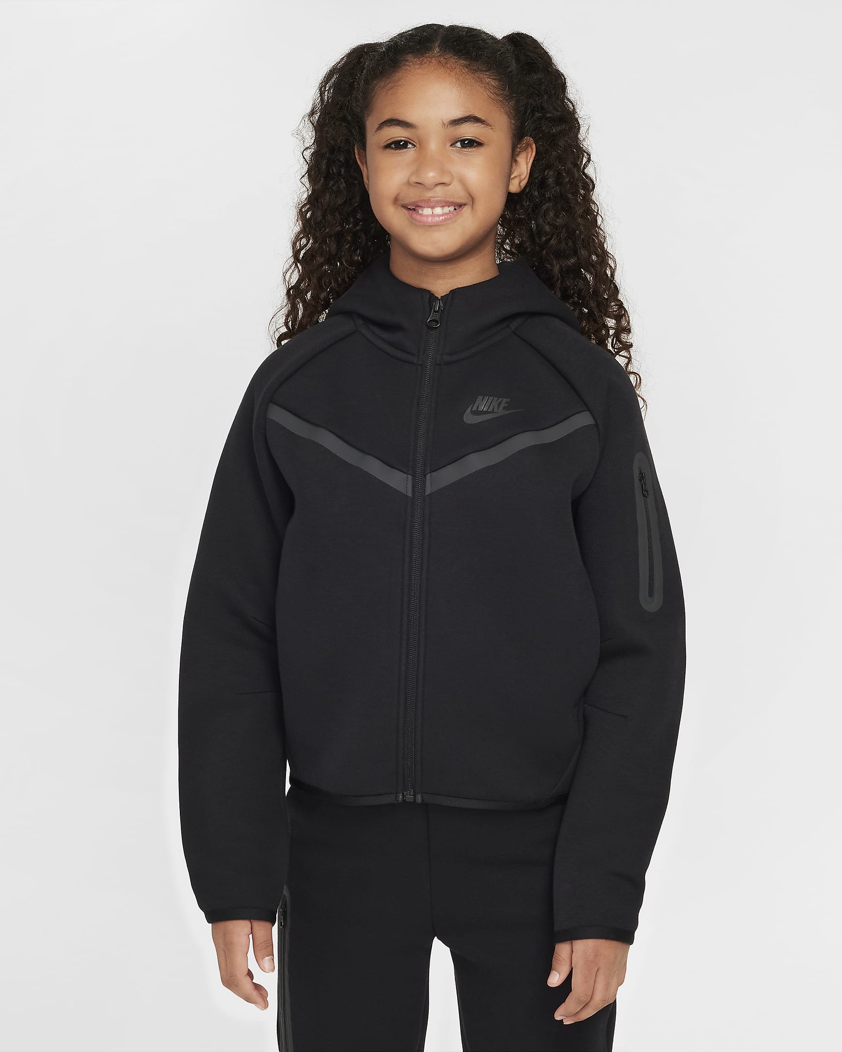 Nike Sportswear Tech Fleece Older Kids' (Girls') Full-Zip Hoodie - Black/Black/Black/Black