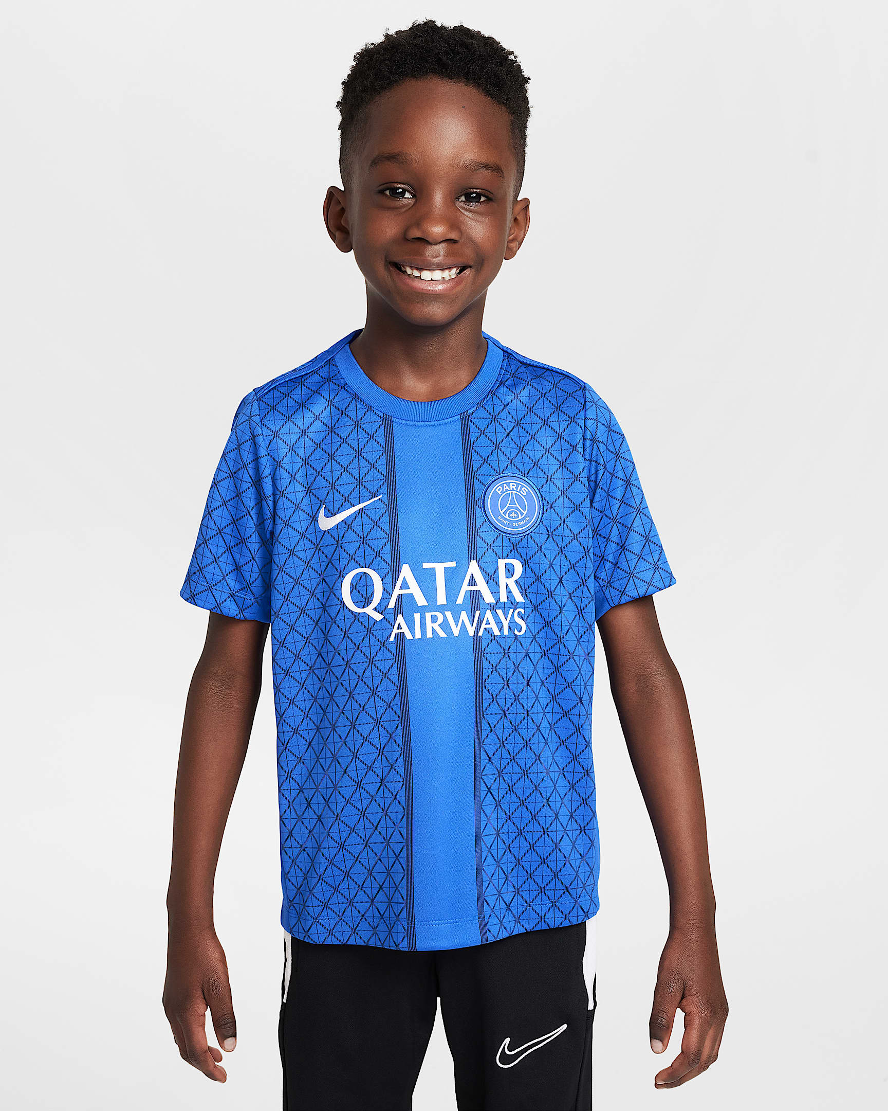 Paris Saint-Germain Academy Pro Home Younger Kids' Jordan Dri-FIT Football Pre-Match Short-Sleeve Top - Hyper Royal/Midnight Navy/White
