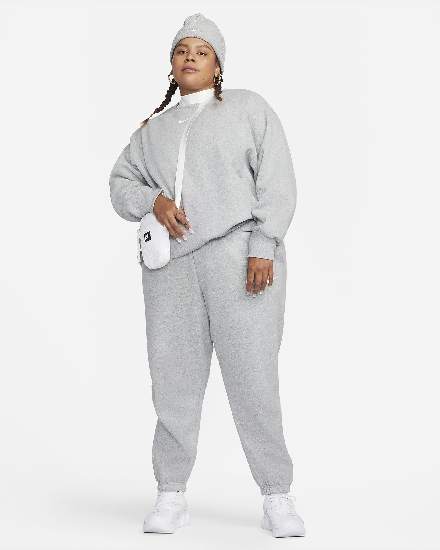 Nike Sportswear Phoenix Fleece Women's High-Waisted Oversized Tracksuit Bottoms (Plus Size) - Dark Grey Heather/Sail