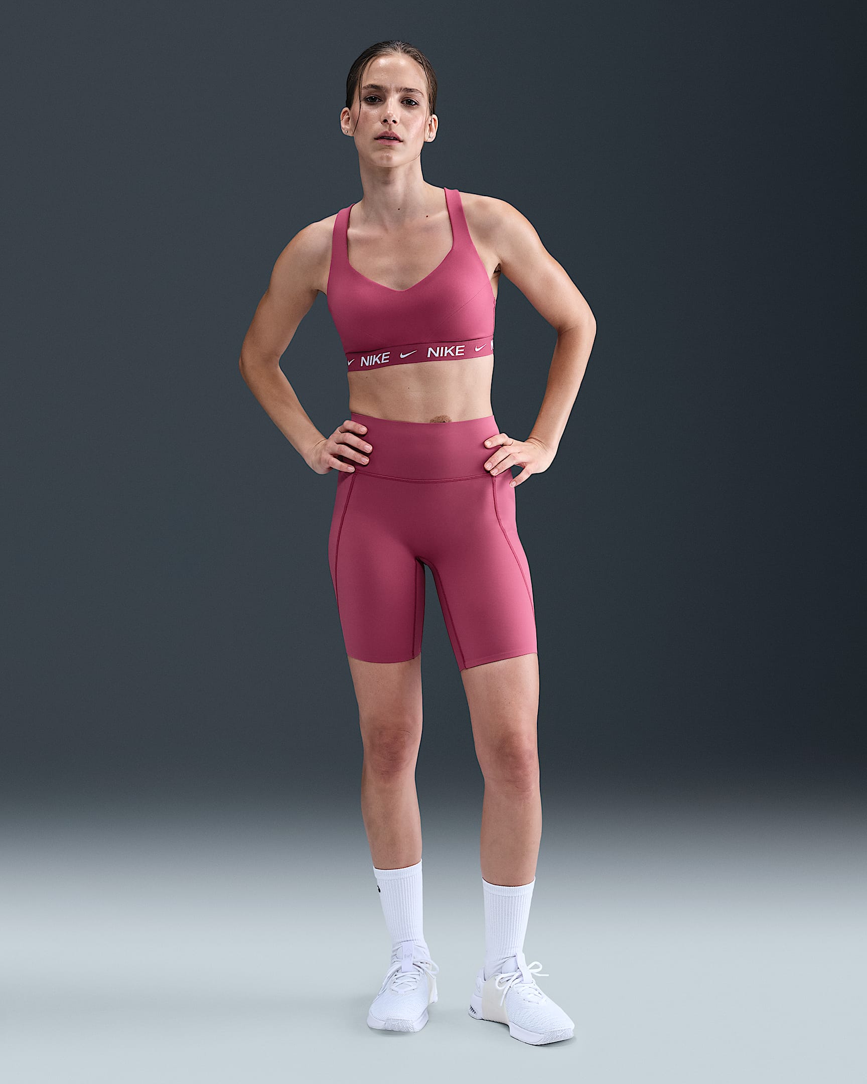Cycliste taille haute sans coutures avant Nike Universa 20 cm pour femme - Sweet Beet/Deep Garnet/Rush Maroon
