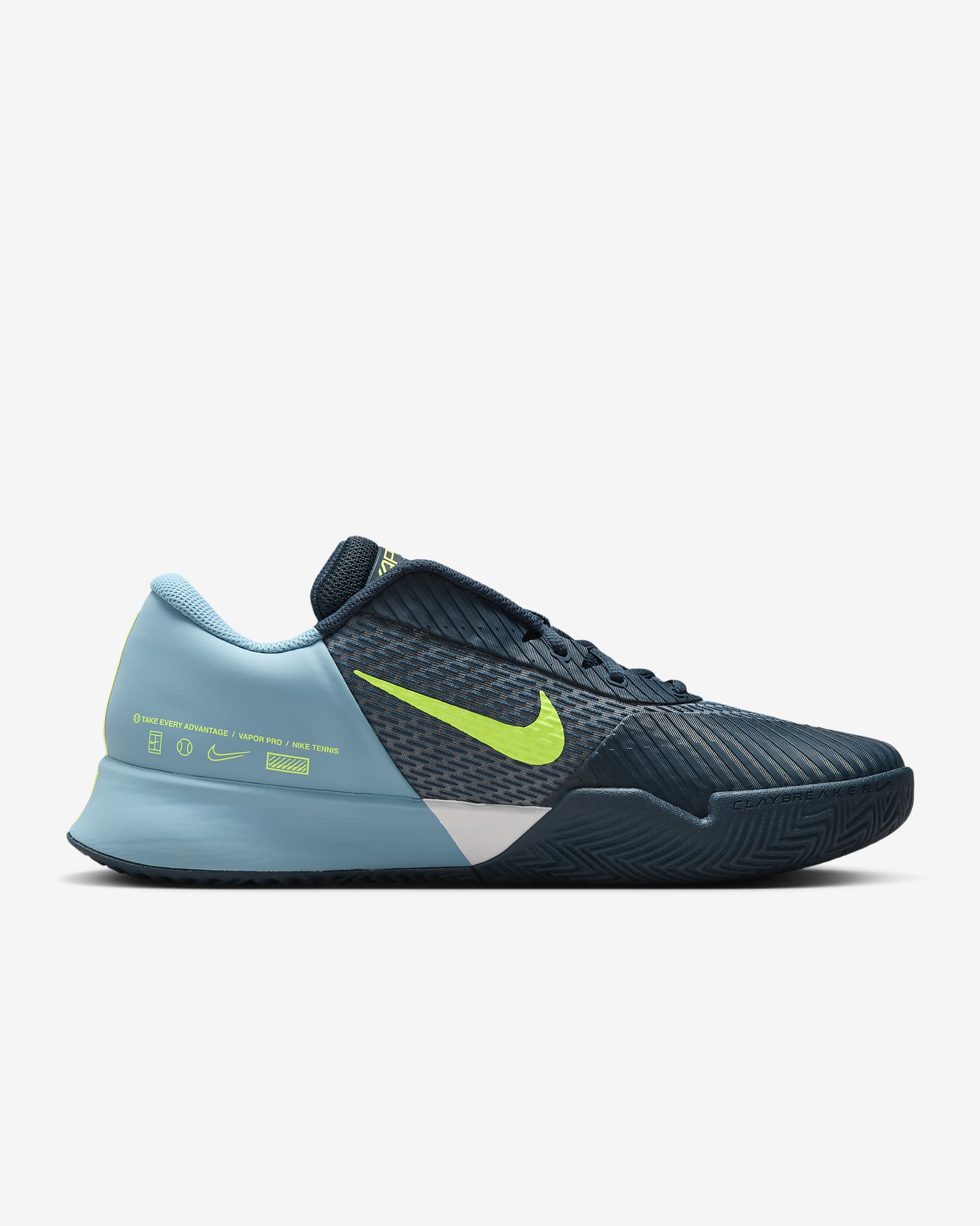 NikeCourt Air Zoom Vapor Pro 2 Herren-Tennisschuh für Sandplätze - Armory Navy/Volt/Denim Turquoise