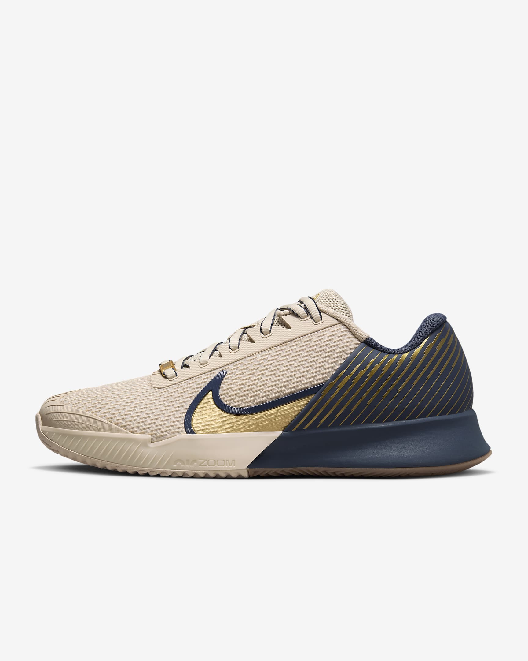 Chaussure de tennis pour terre battue Nike Air Zoom Vapor Pro 2 Premium pour homme - Sanddrift/Thunder Blue/Gum Medium Brown/Metallic Gold