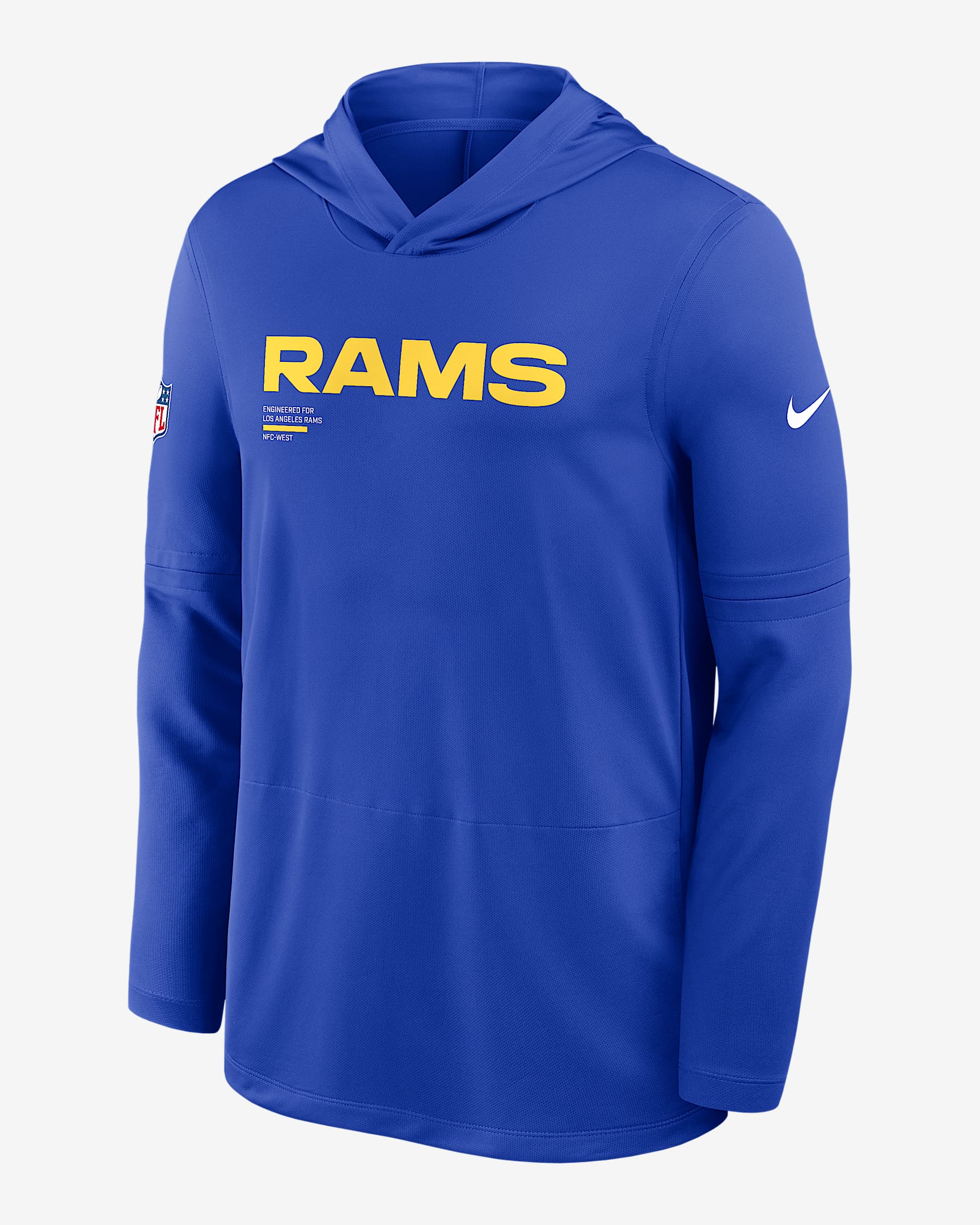 Playera de manga larga Nike Dri-FIT de la NFL con gorro para hombre Los Angeles Rams Pure Fury Sideline - Royal