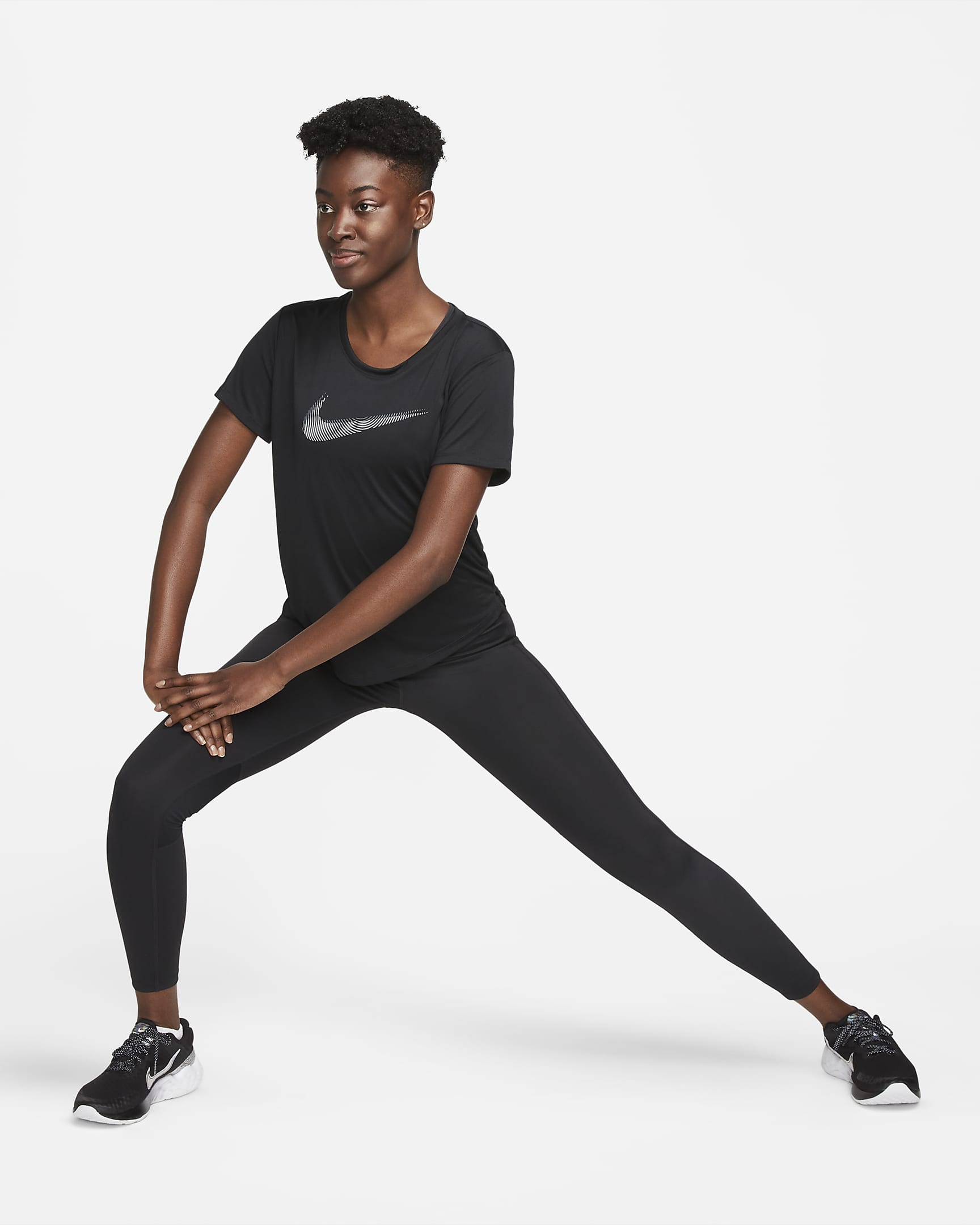 Haut de running à manches courtes Nike Dri-FIT Swoosh pour femme - Noir/Cool Grey