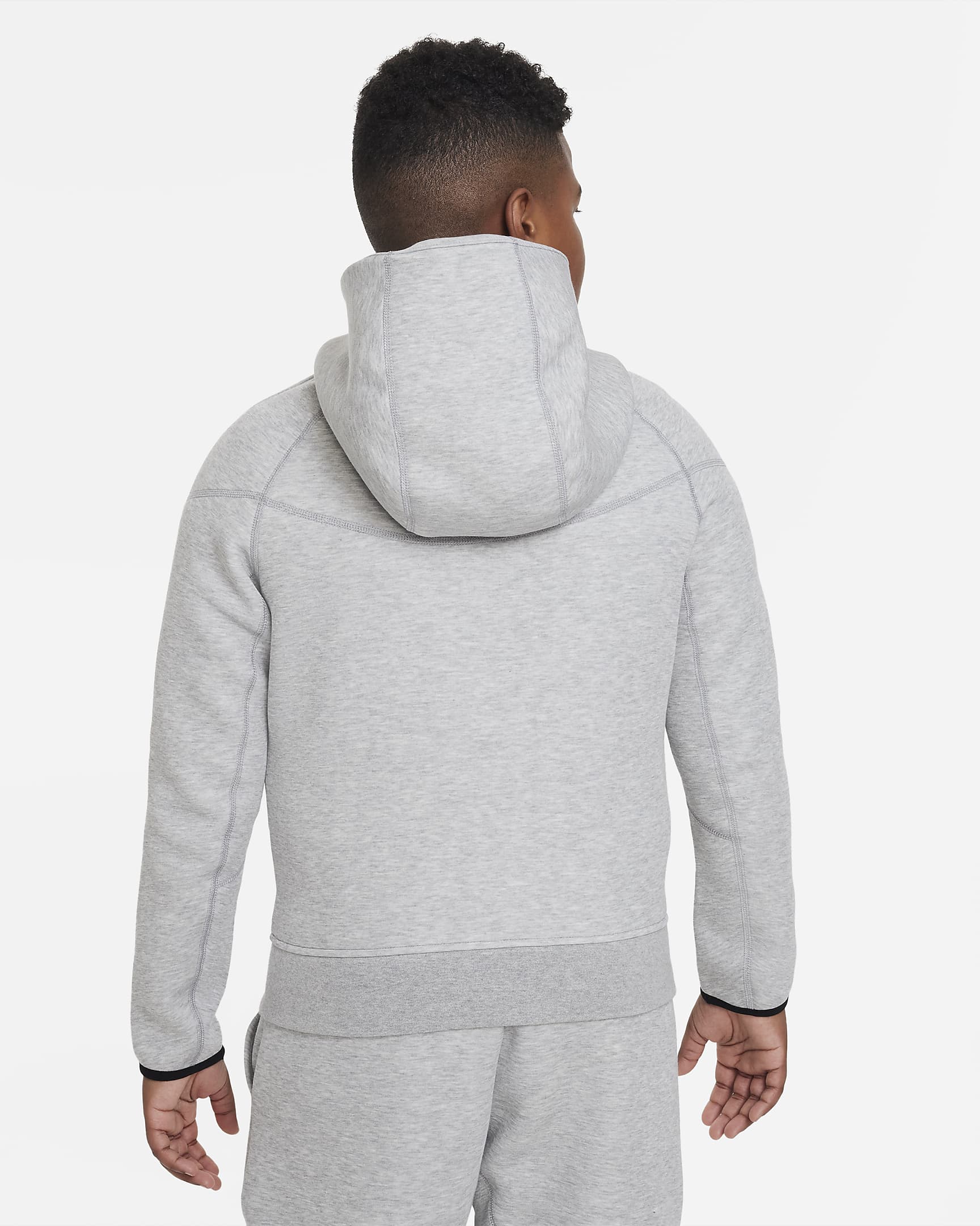 Nike Sportswear Tech Fleece-hættetrøje med lynlås i fuld længde (udvidet størrelse) til større børn (drenge) - Dark Grey Heather/sort/sort