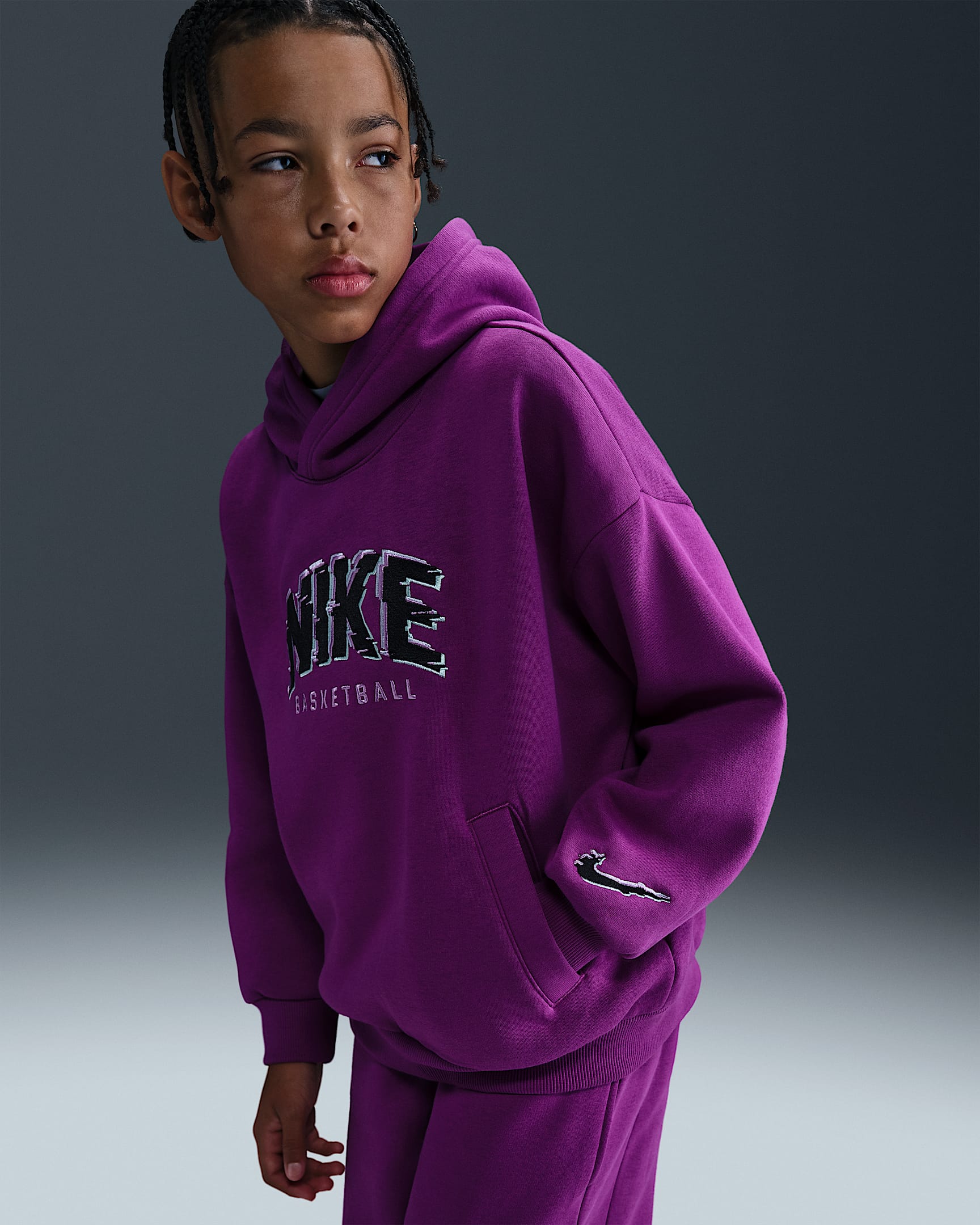 Nike Culture of Basketball Big Kids' Pullover Fleece Hoodie - Bold Berry/Black