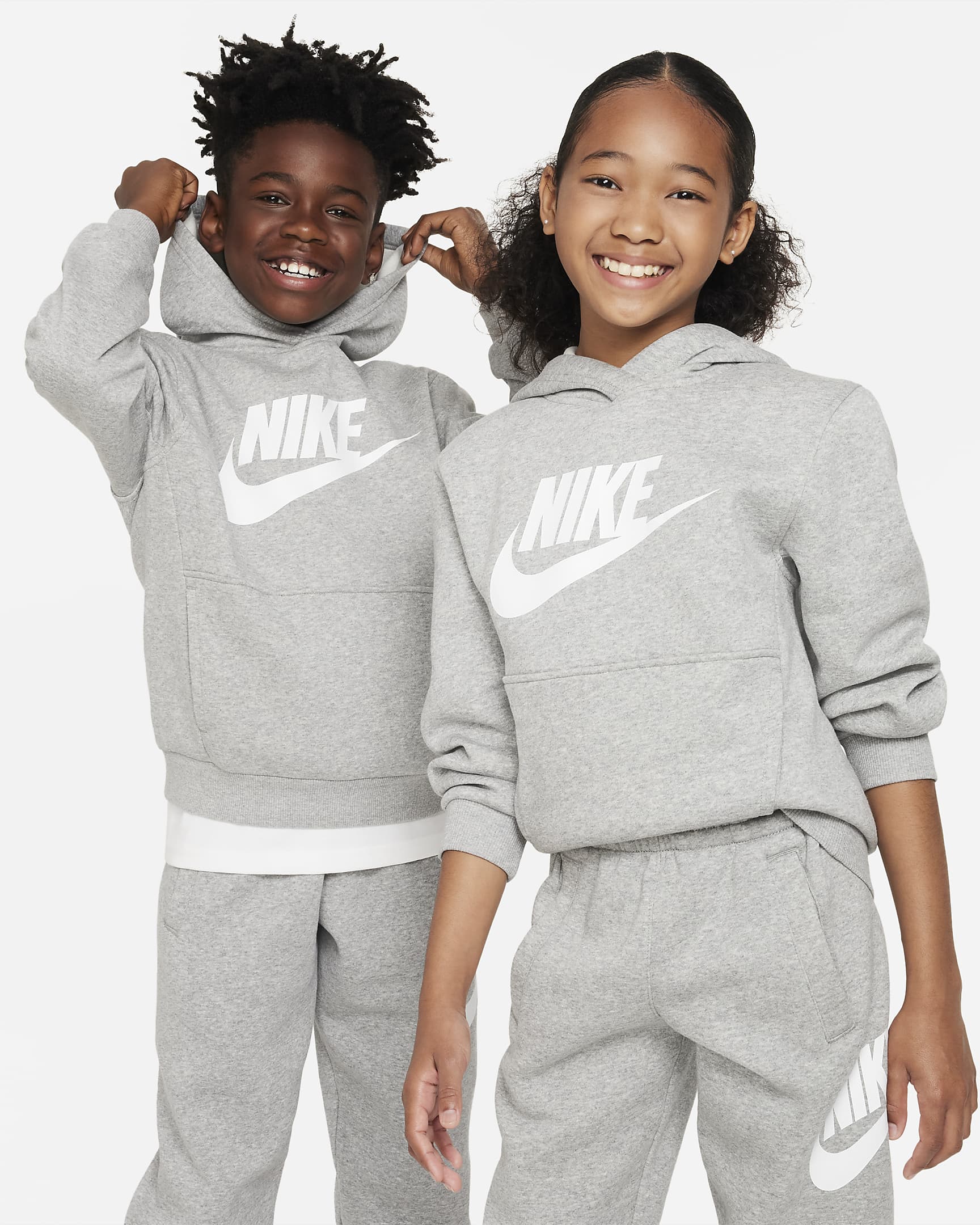 Sudadera con gorro para niños talla grande Nike Sportswear Club Fleece - Gris oscuro jaspeado/Blanco