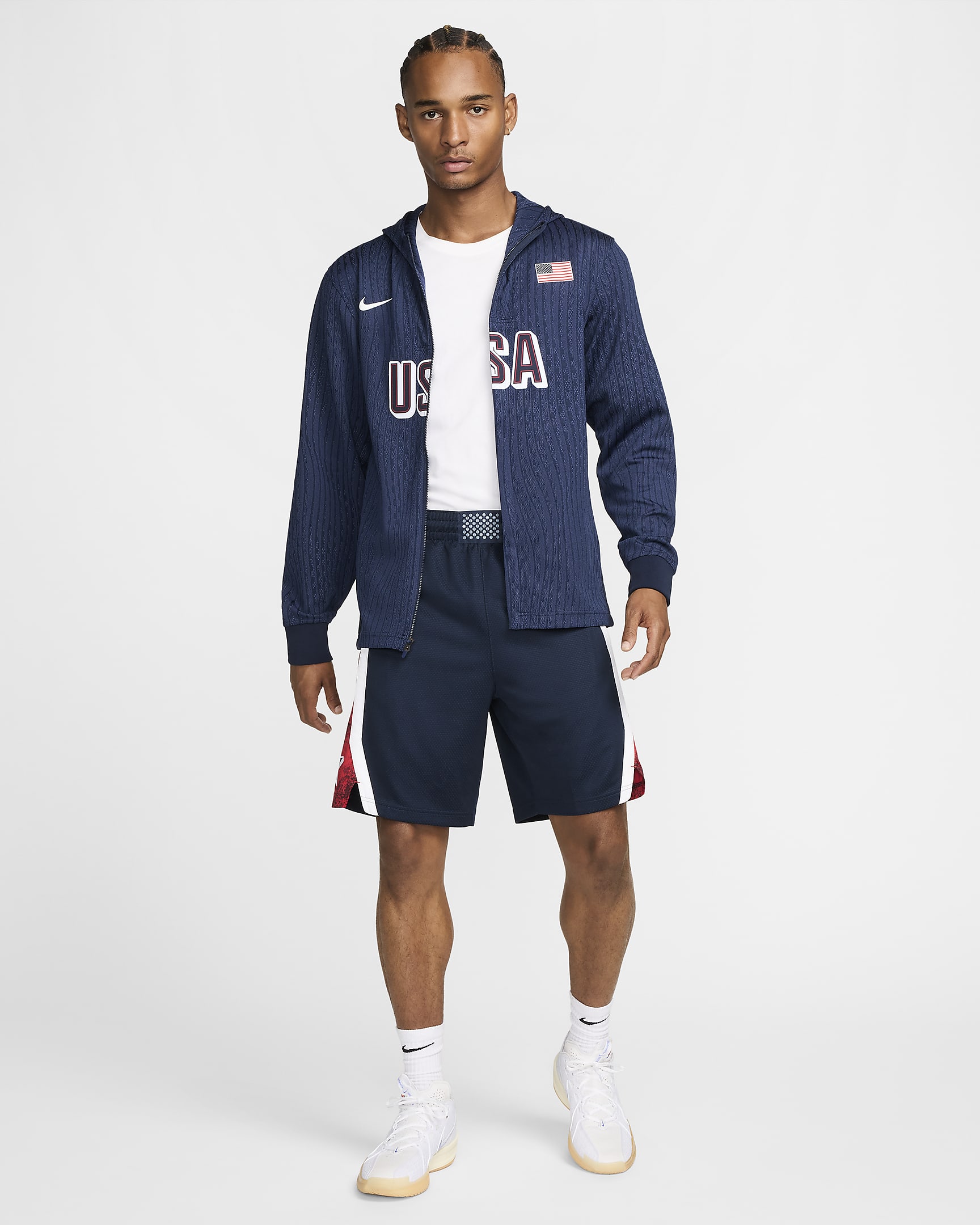 Pánská basketbalová zápasová bunda Nike Dri-FIT ADV USA - Obsidian/Obsidian/Bílá