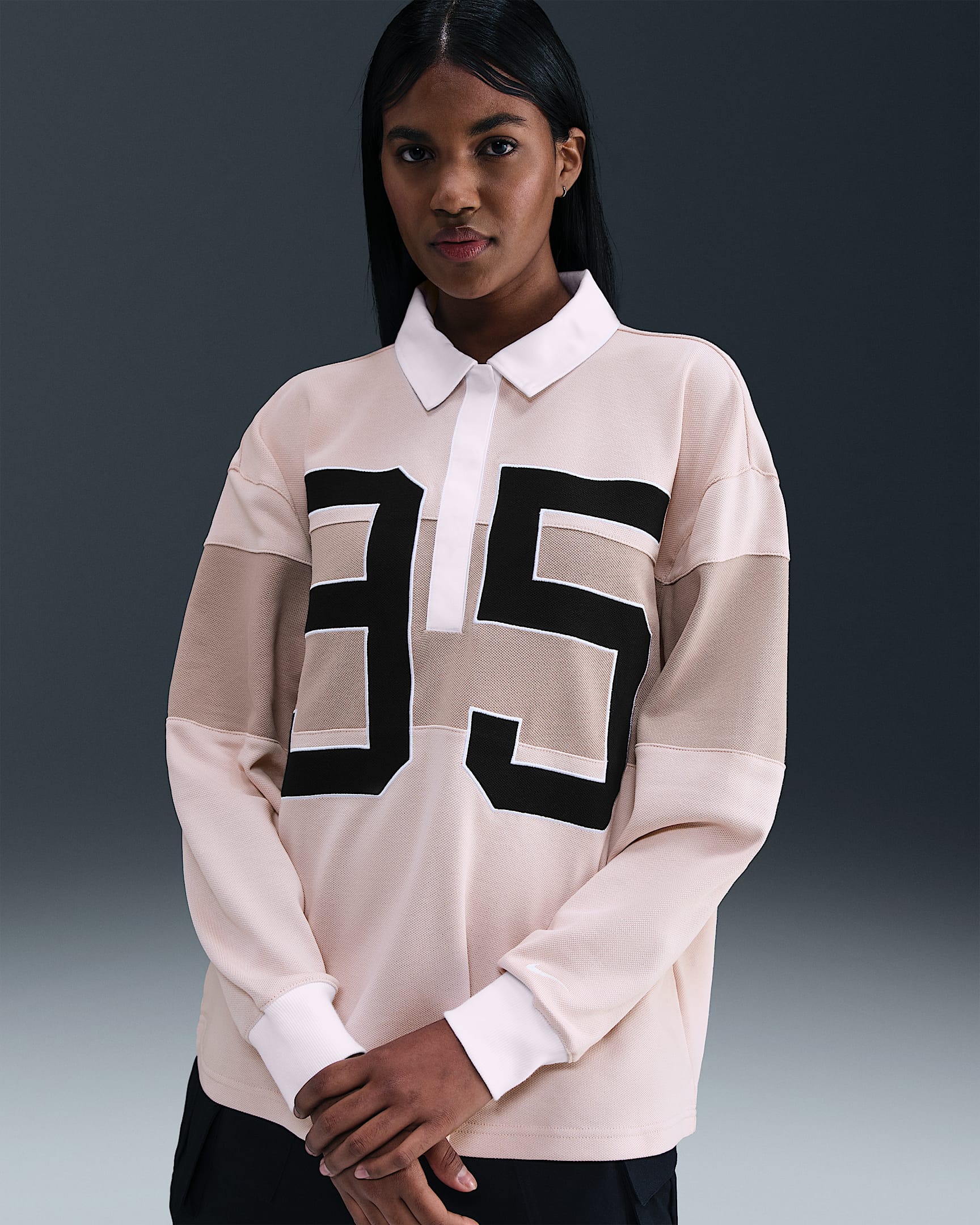 Nike Sportswear Women's Long-Sleeve Graphic Polo Top - Silt Red/Malt/White/Sail