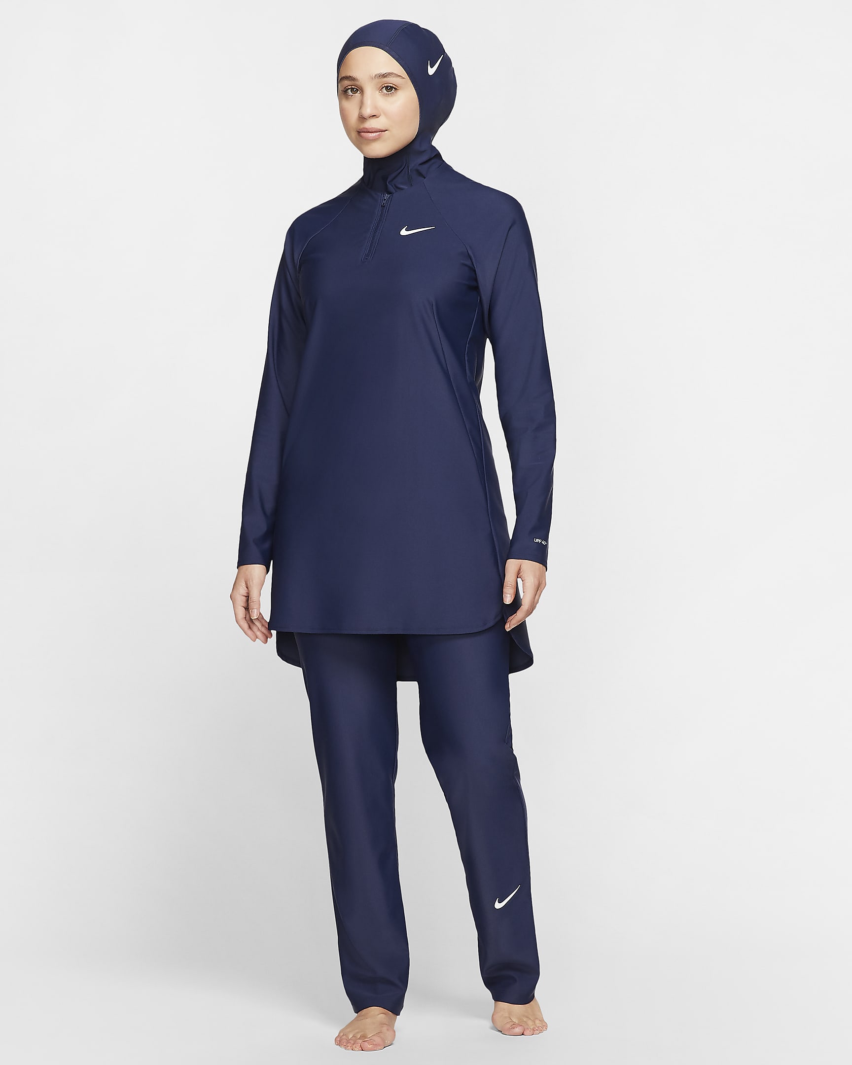 Nike Victory egyenes szárú, teljes fedést nyújtó női úszóleggings - Midnight Navy/Midnight Navy/Fehér