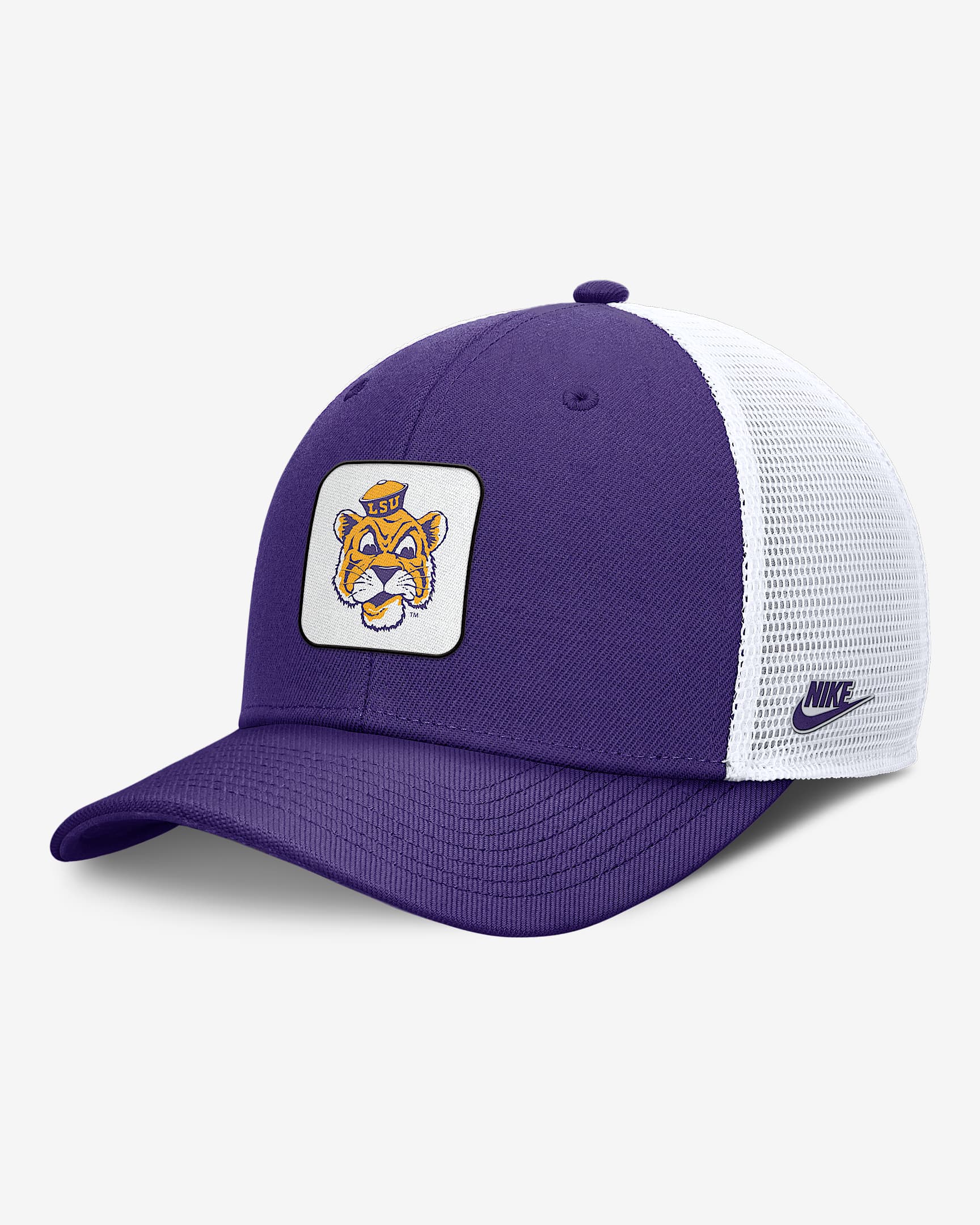 LSU Tigers Legacy Rise Mascot Men's Nike College Trucker Adjustable Hat - White