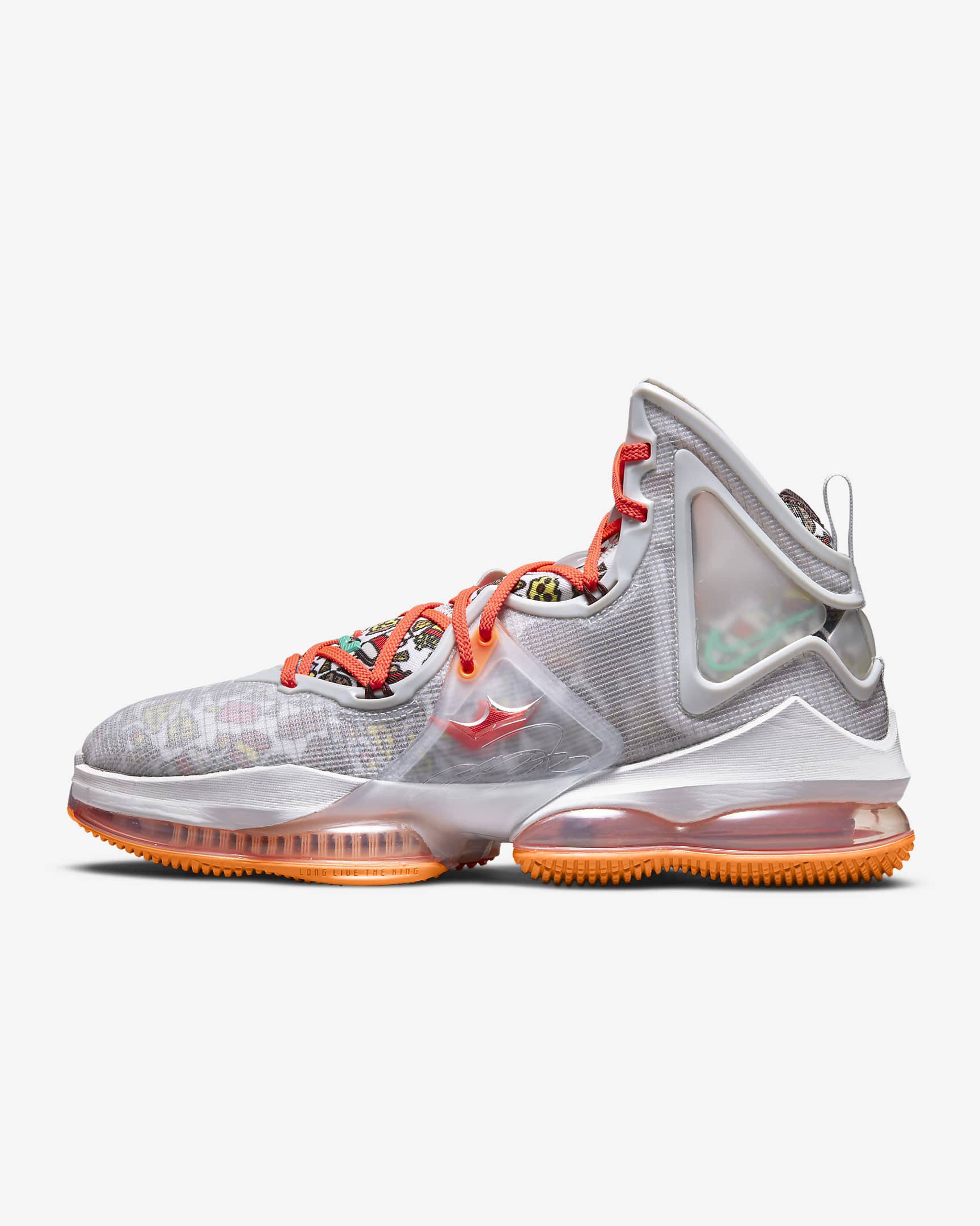 LeBron 19 Basketball Shoes - Grey Fog/Total Orange/Bright Crimson/Roma Green