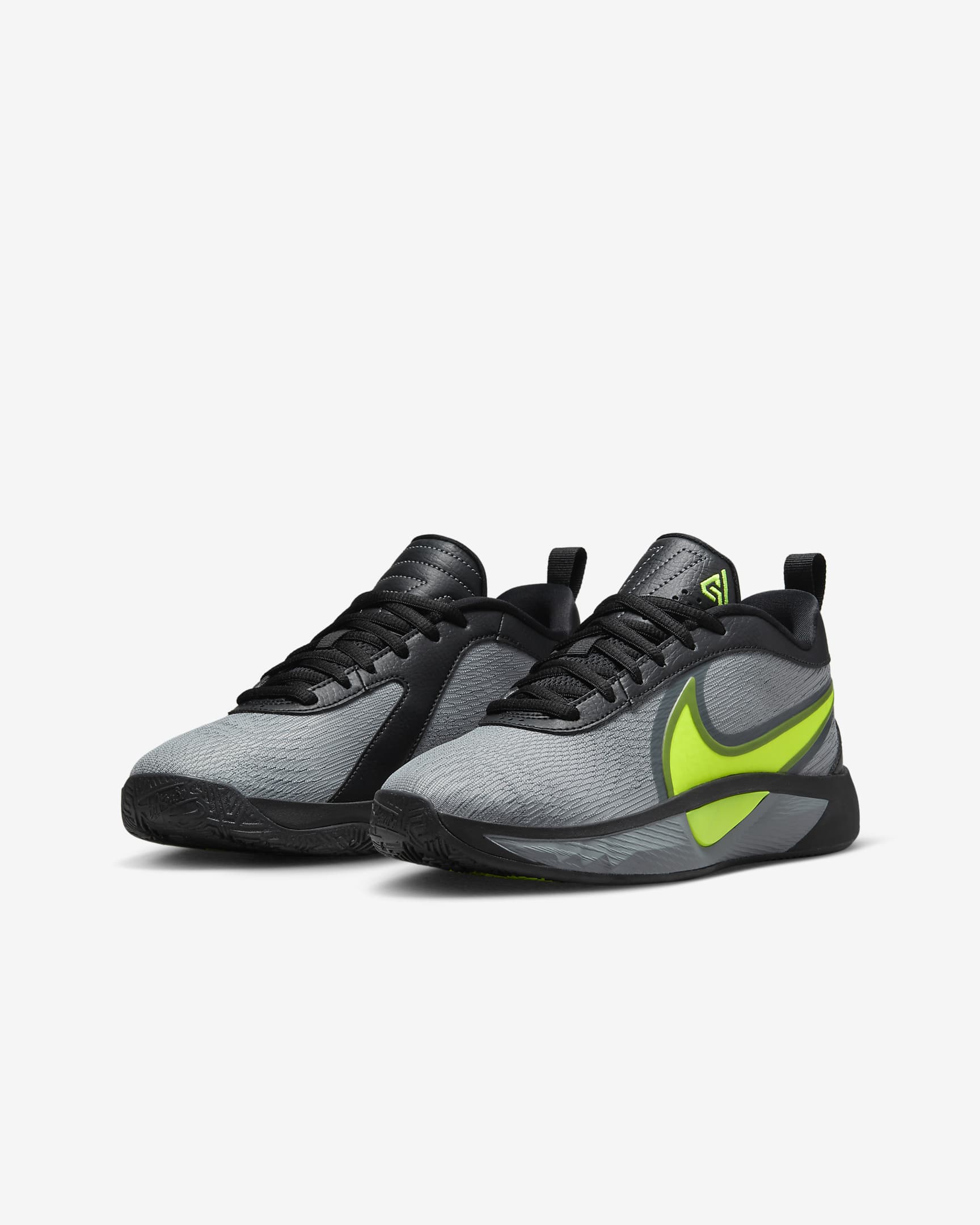 Tenis de básquetbol para niños grandes Giannis Freak 6 - Negro/Volt/Volt/Gris azulado