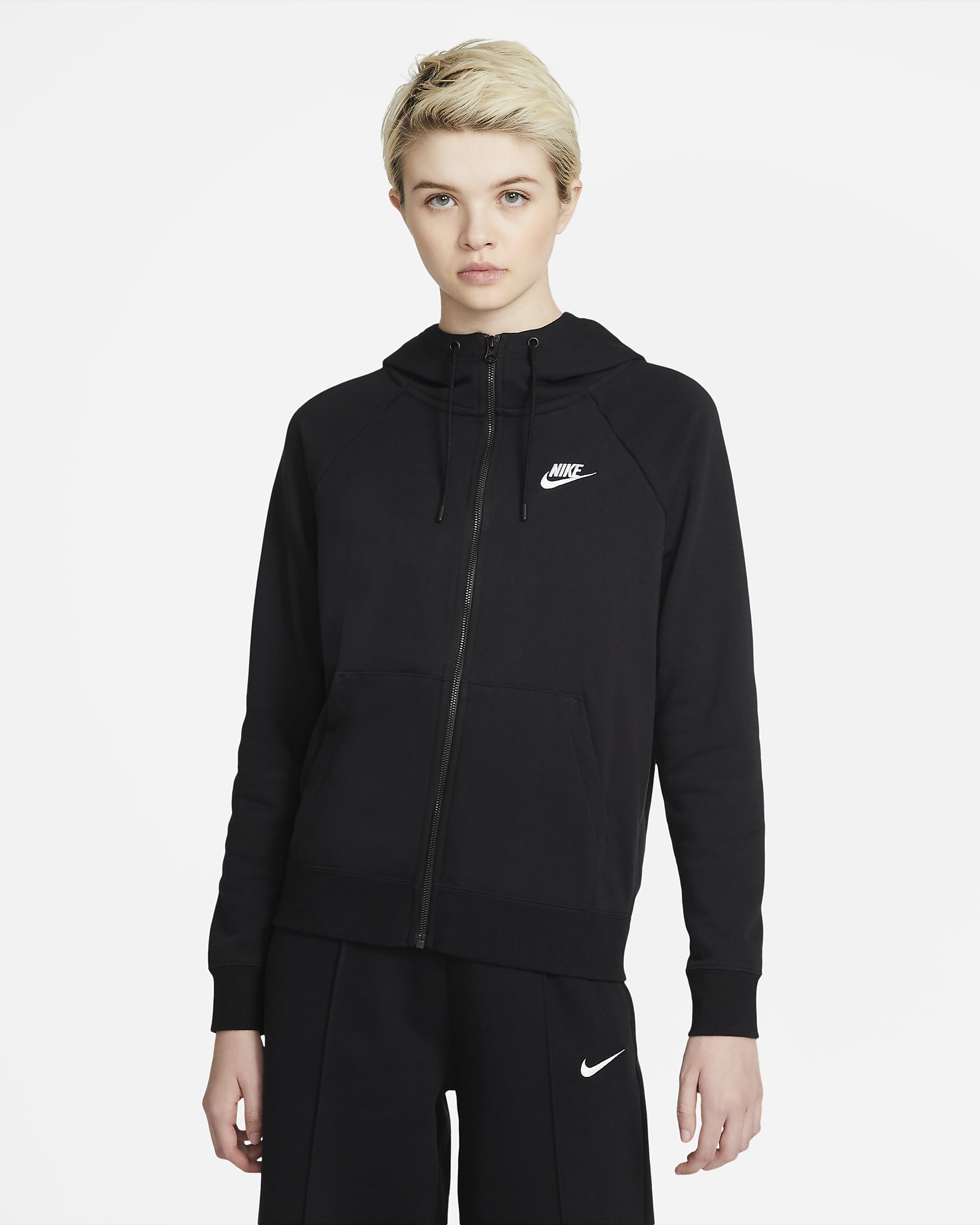 Nike Sportswear Essential Sudadera con gorro de cierre completo para mujer - Negro/Blanco