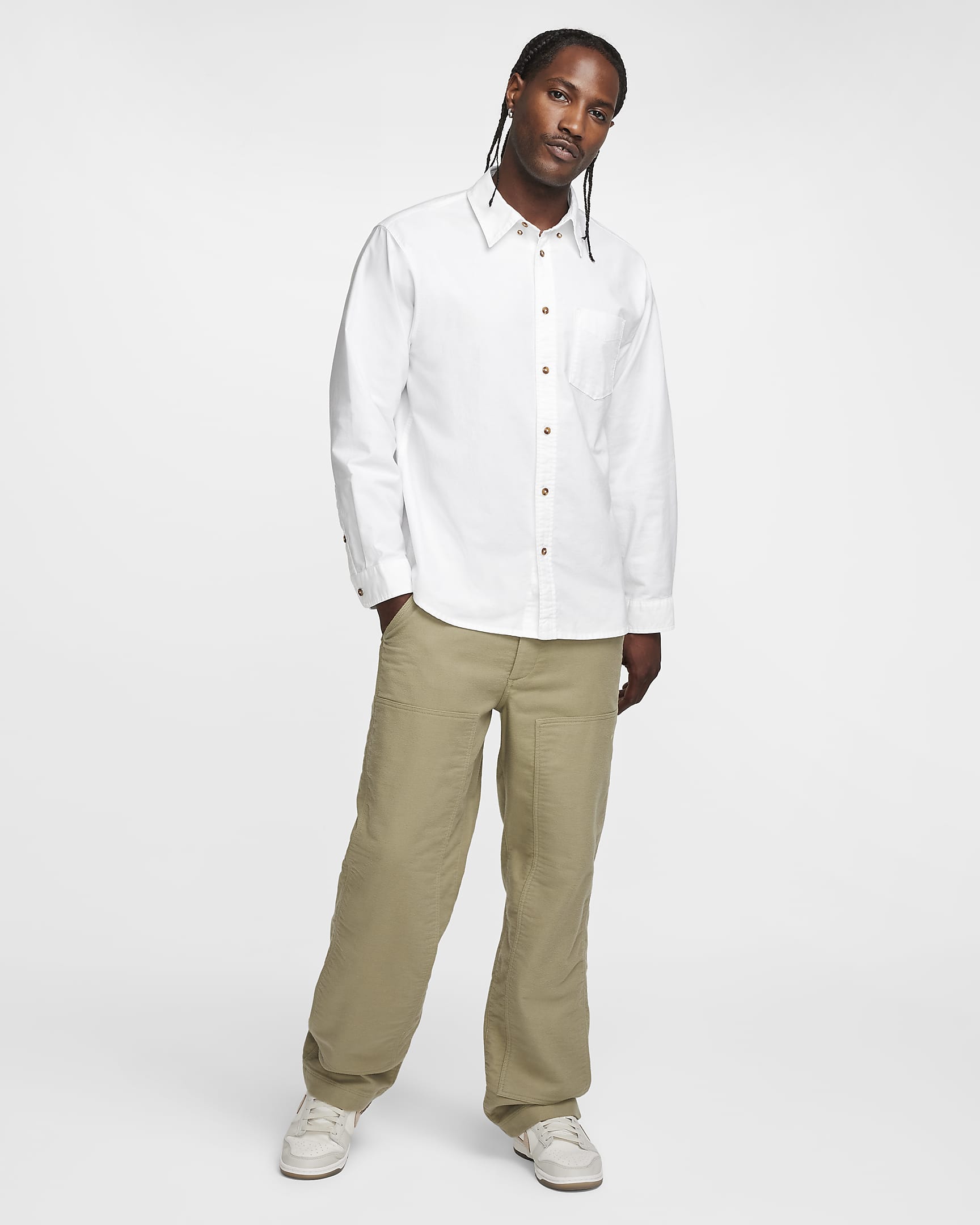 Nike Life Men's Long-Sleeve Oxford Button-Down Shirt - White/White/White