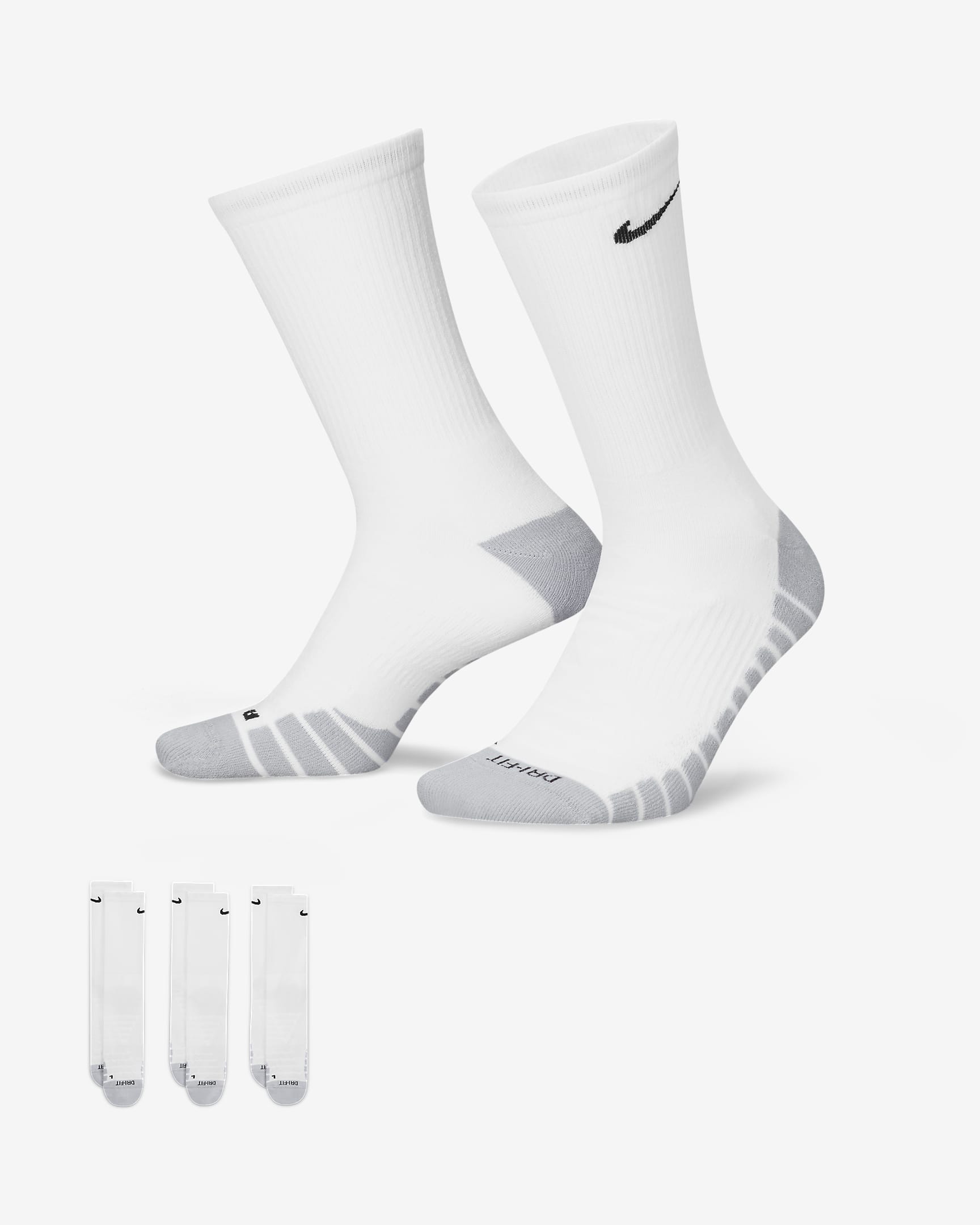 Nike Everyday Max Cushioned Training Crew Socks (3 Pairs) - White/Wolf Grey/Black