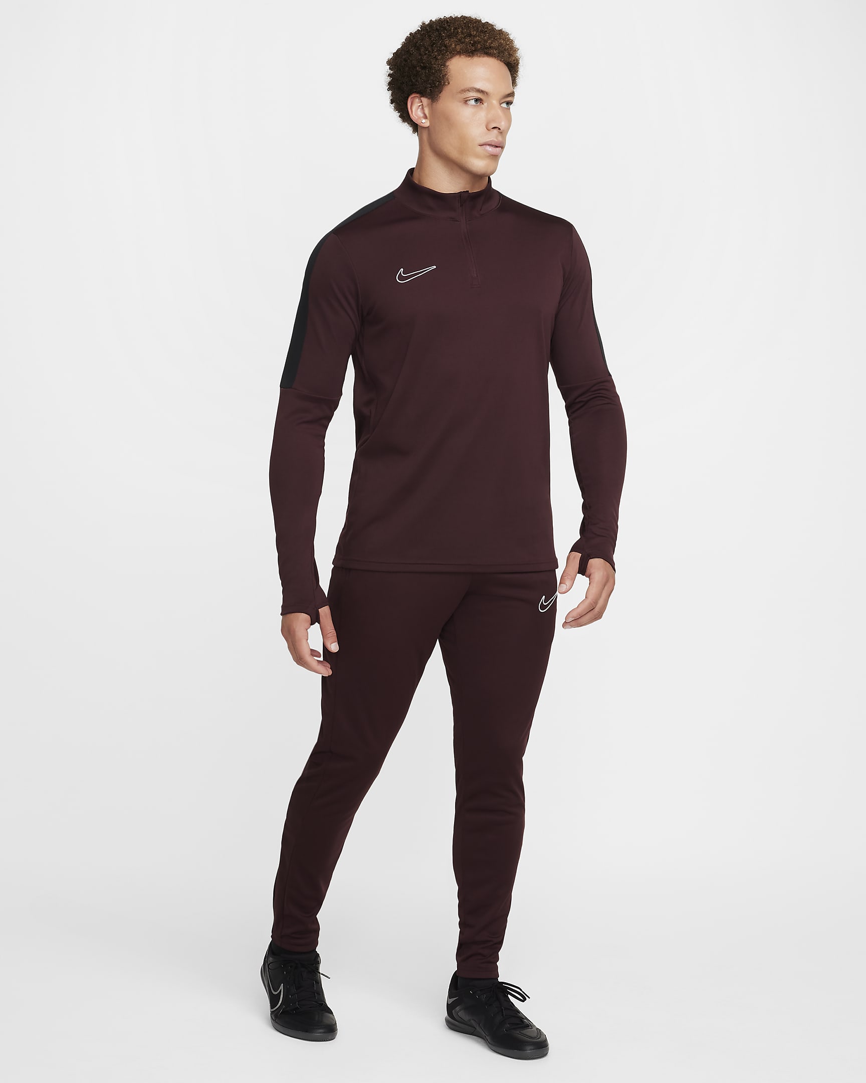 Męska koszulka piłkarska z zamkiem 1/2 Dri-FIT Nike Academy - Burgundy Crush/Czerń/Biel