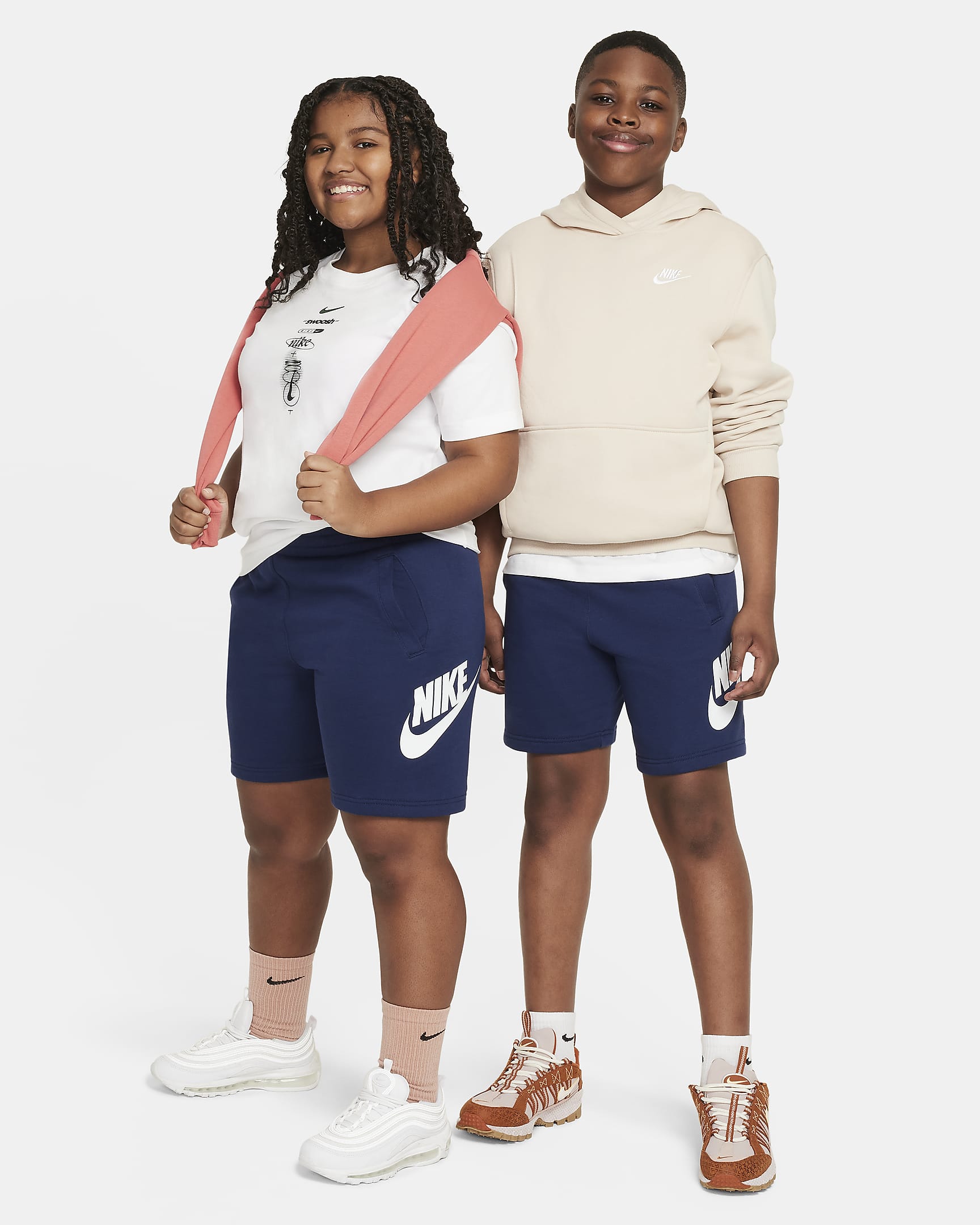 Nike Sportswear Club Fleece Older Kids' French Terry Shorts (Extended Size) - Midnight Navy/White