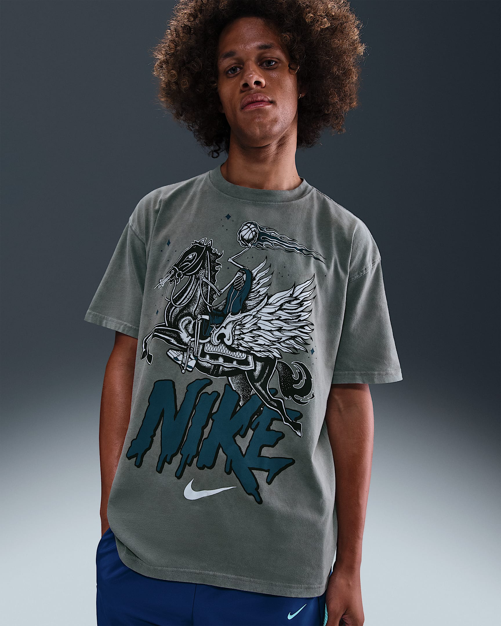 Nike Men's Max90 Basketball T-Shirt - Flat Pewter/Blue Force