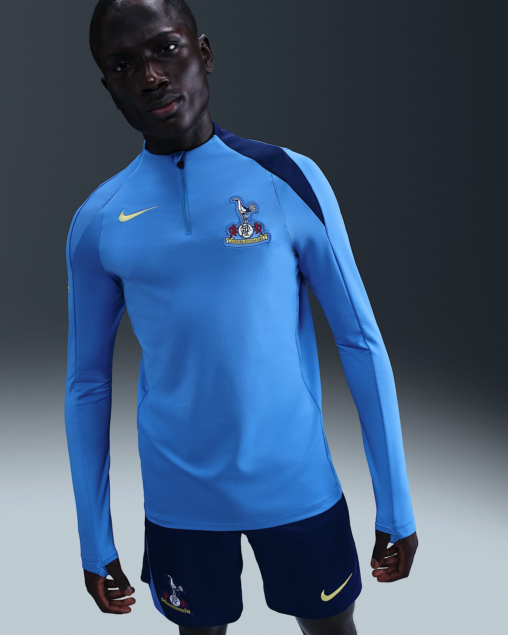 Tottenham Hotspur Strike Third Men's Nike Dri-FIT Total 90 Soccer Knit Drill Top - Pacific Blue/Blue Void/Dynamic Yellow