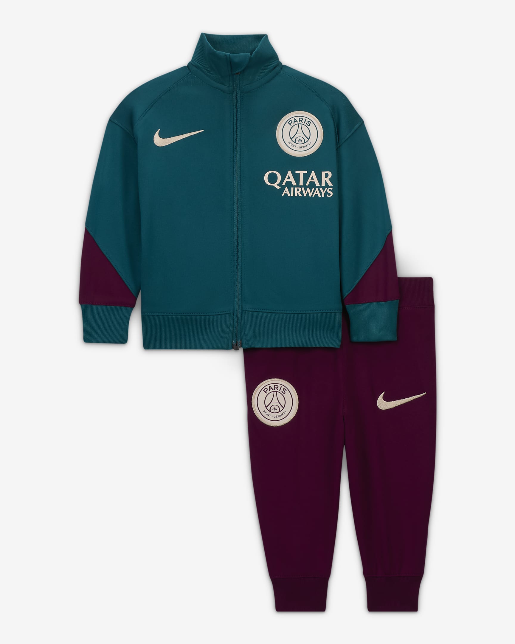 Stickad fotbollstracksuit Paris Saint-Germain Strike Nike Dri-FIT för baby - Geode Teal/Bordeaux/Guava Ice