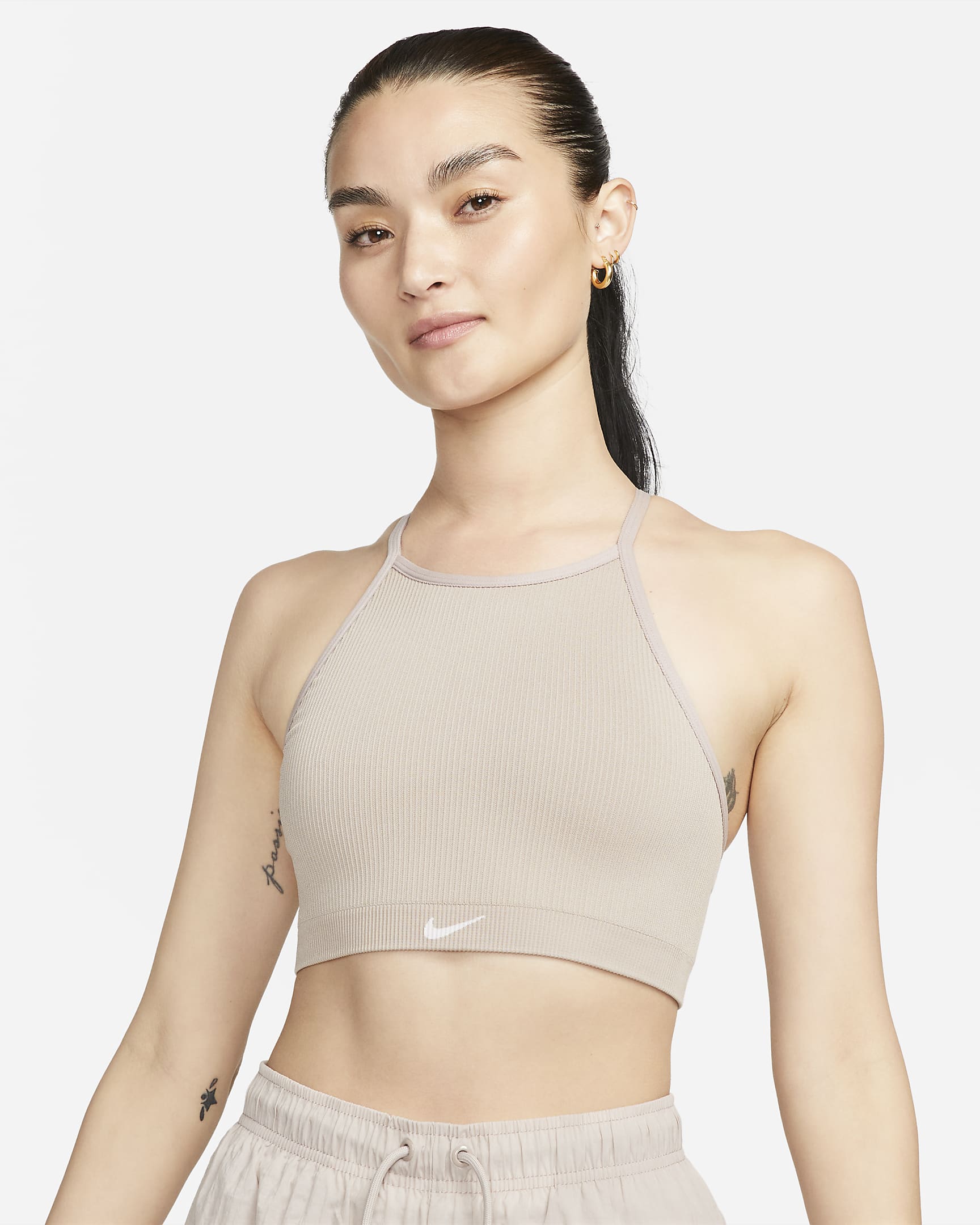 Nike Indy Seamless Ribbed Women's Light-Support Non-Padded Sports Bra - Diffused Taupe/White