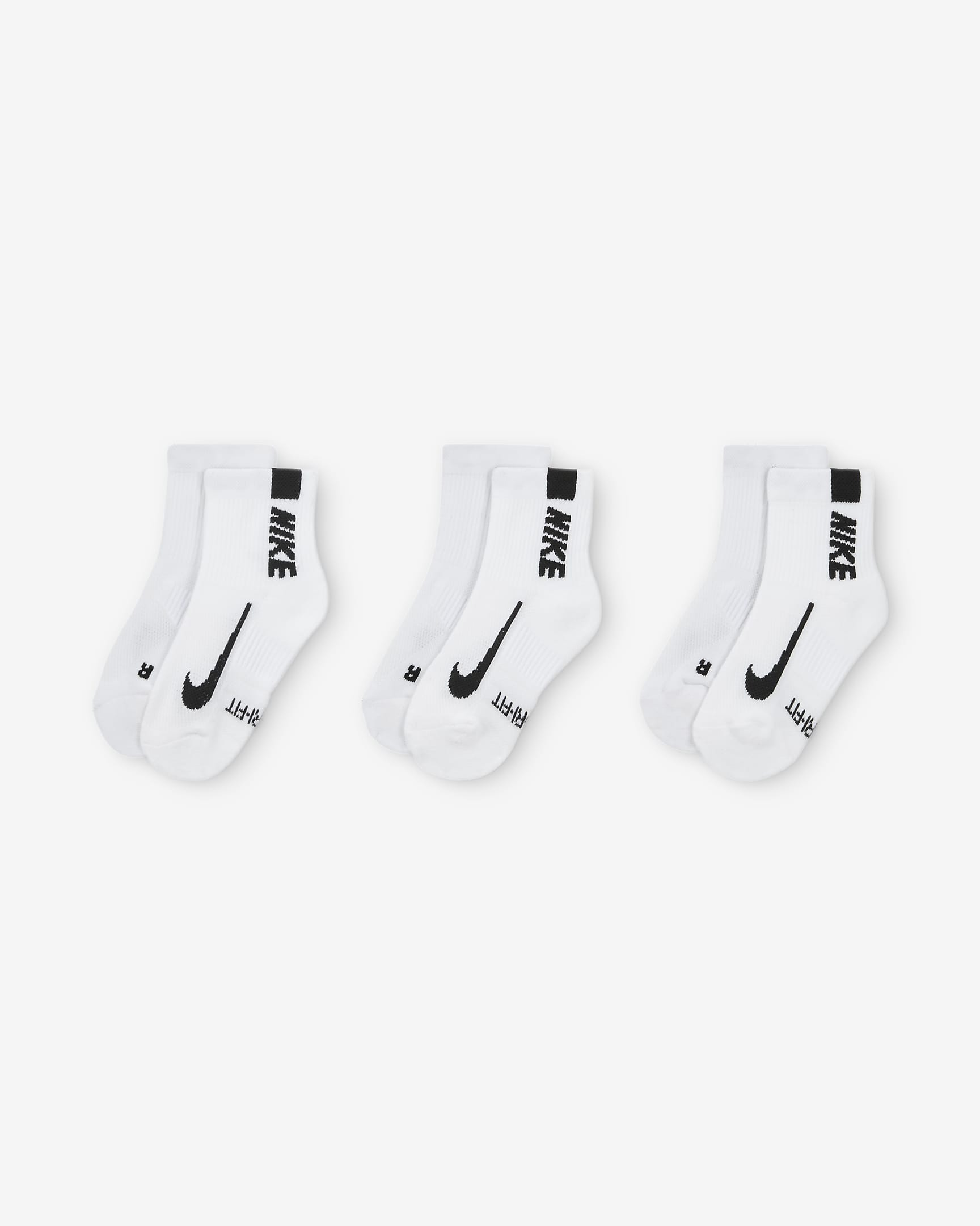 Nike Dri-FIT Multiplier Little Kids' Quarter-Length Socks (3 Pairs) - White