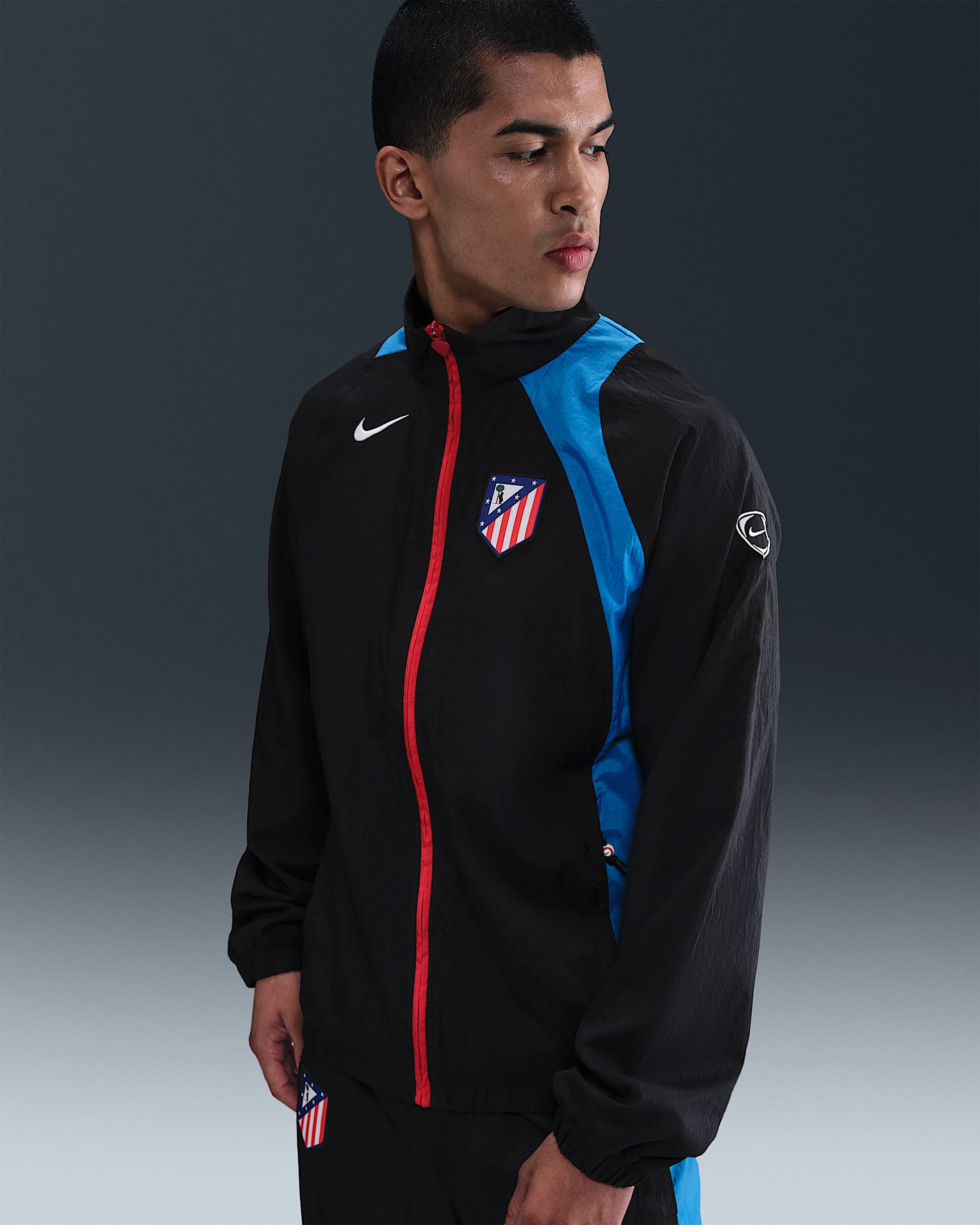 Atlético Madrid Men's Nike Football Total 90 Football Tracksuit Jacket - Black/Photo Blue/Sport Red/White