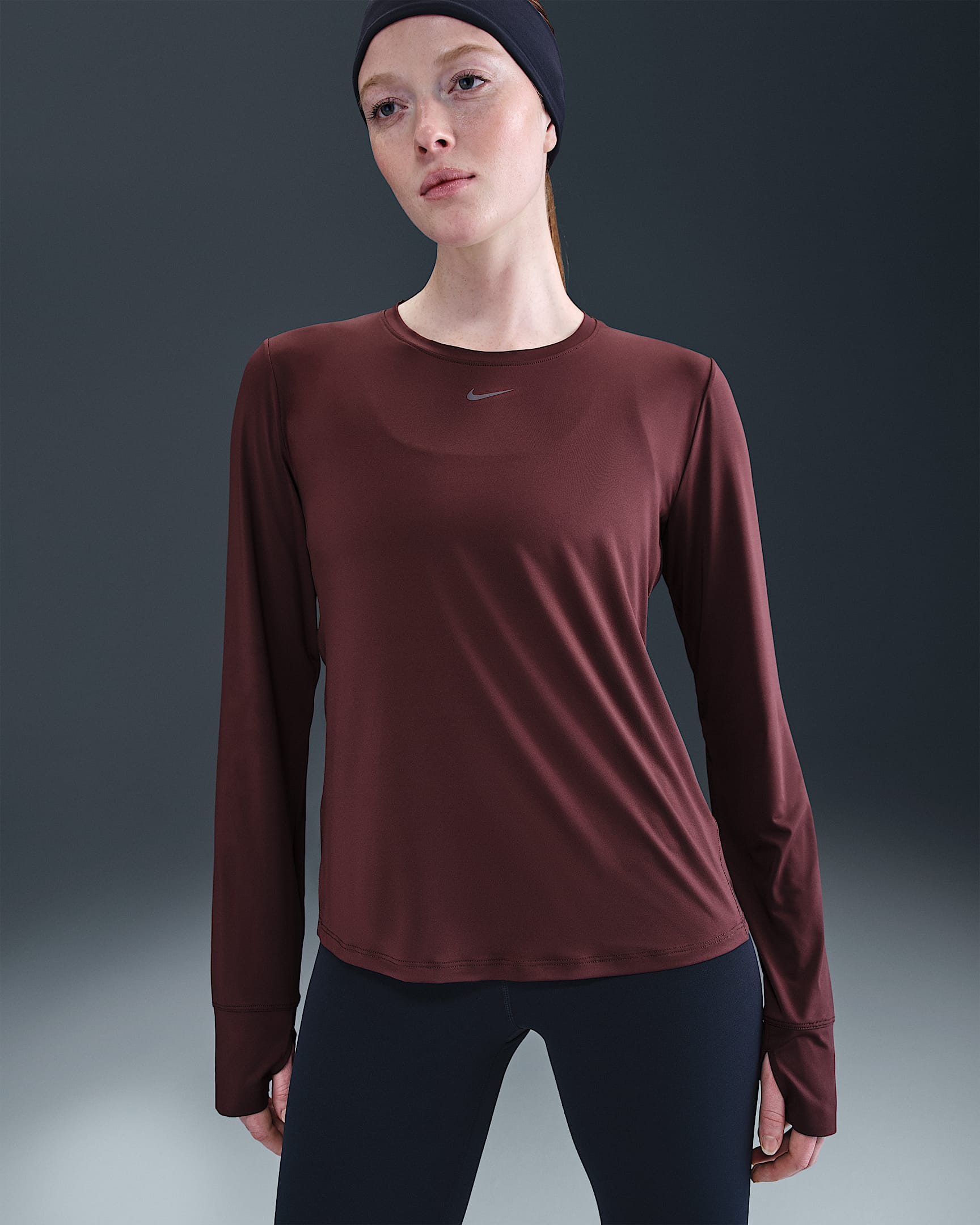 Nike One Classic Women's Dri-FIT Long-Sleeve Top - Burgundy Crush/White